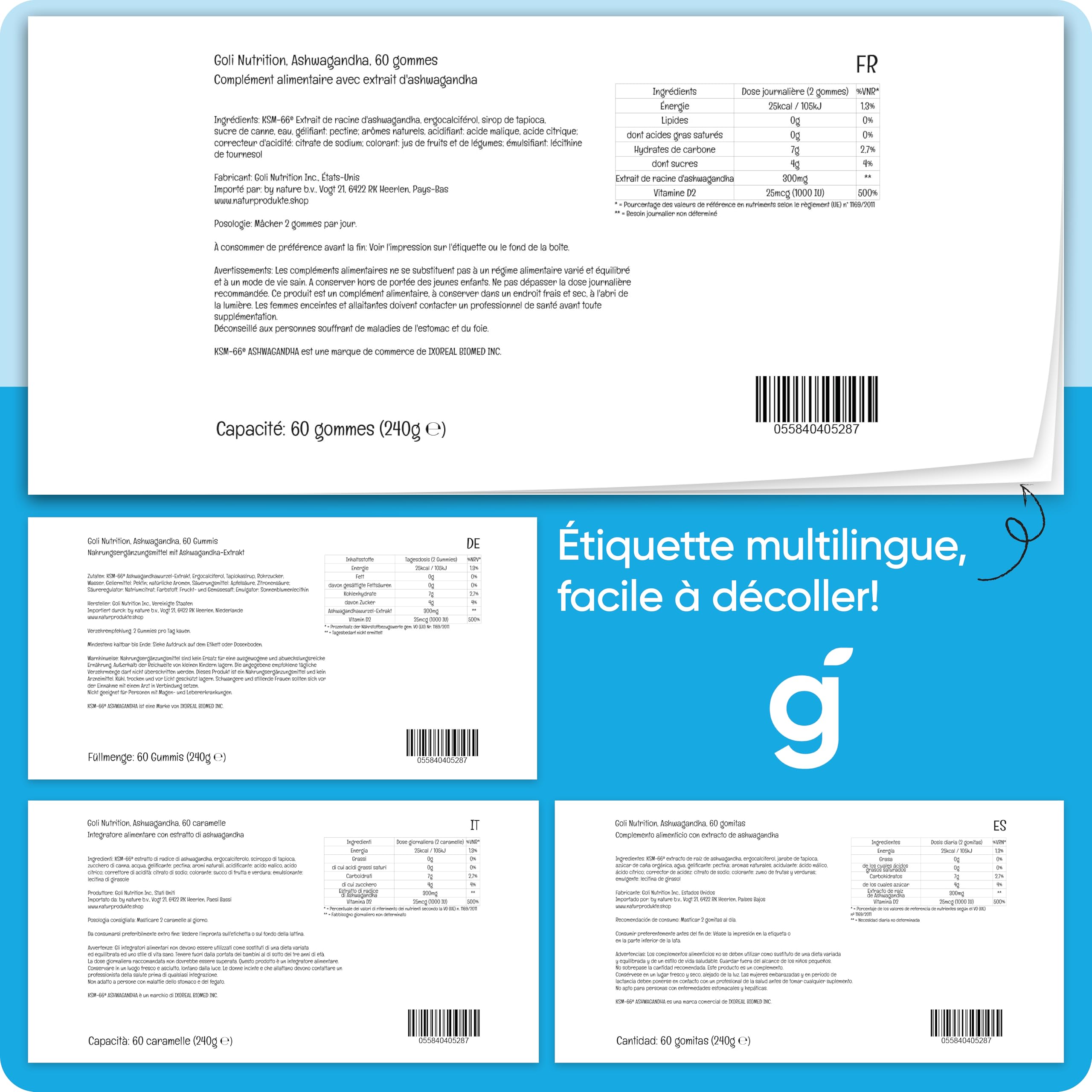 Goli Nutrition, Ashwagandha Gummies avec Vitamine D, 60 Gommes végétaliennes, Sans Gélatine, Sans Gluten, Végétarien, Sans Soja, Sans OGM