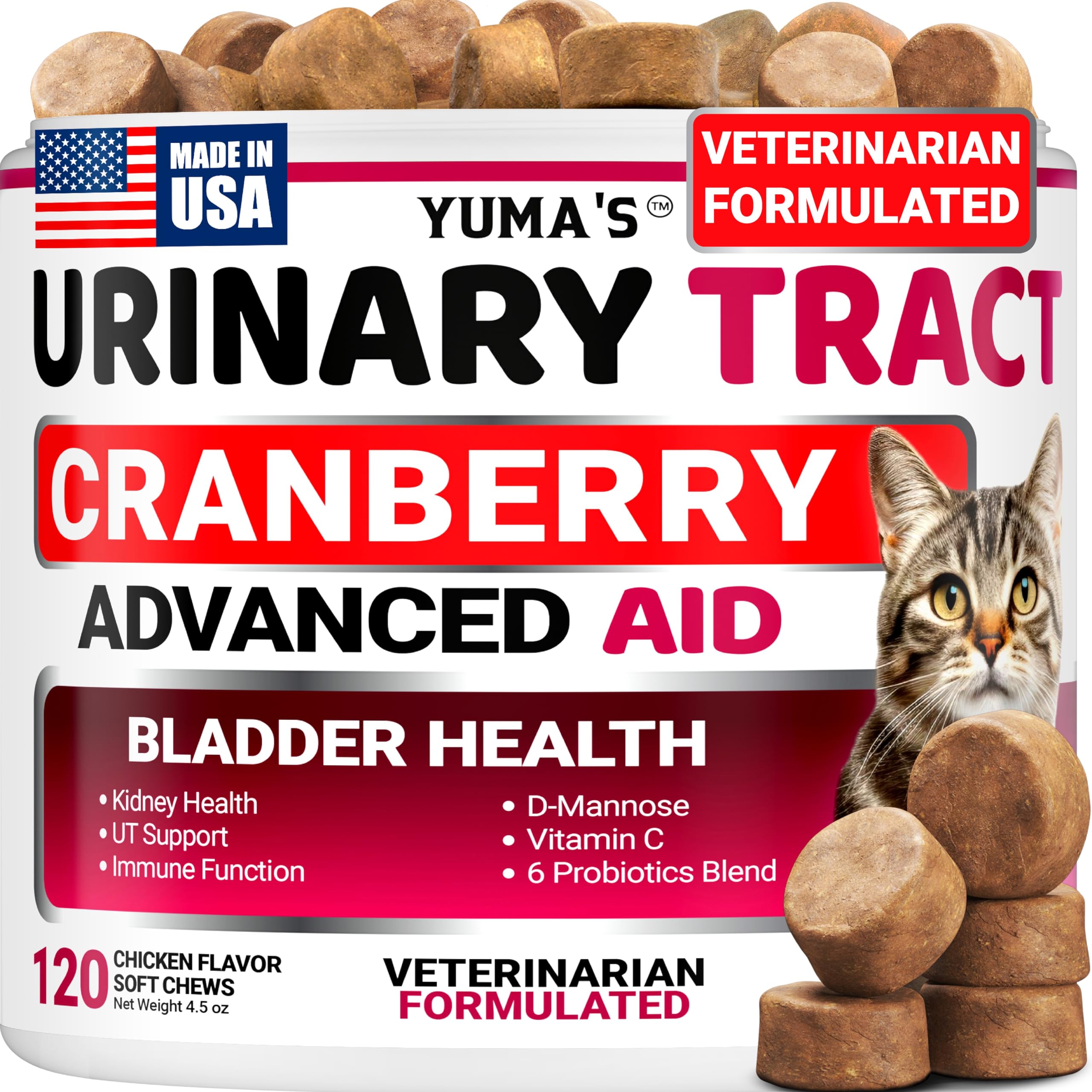 Cat Urinary Tract Health - Cranberry Supplement for Cats - Promotes Healthy Digestion & Normal Bladder Function - Probiotics - Vitamins and Food Supplements - Immune & Multivitamin Support Chews