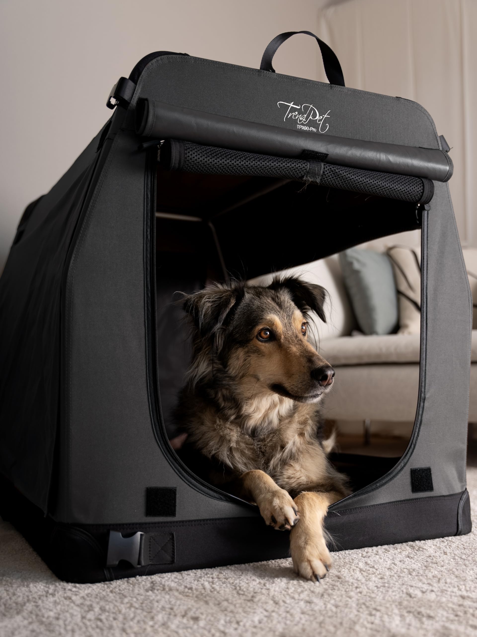TrendPet TPX-Pro - Leichte, Faltbare Hundebox mit Aluminium Rahmen (grau, L 90 x B 65 x H 70 cm)