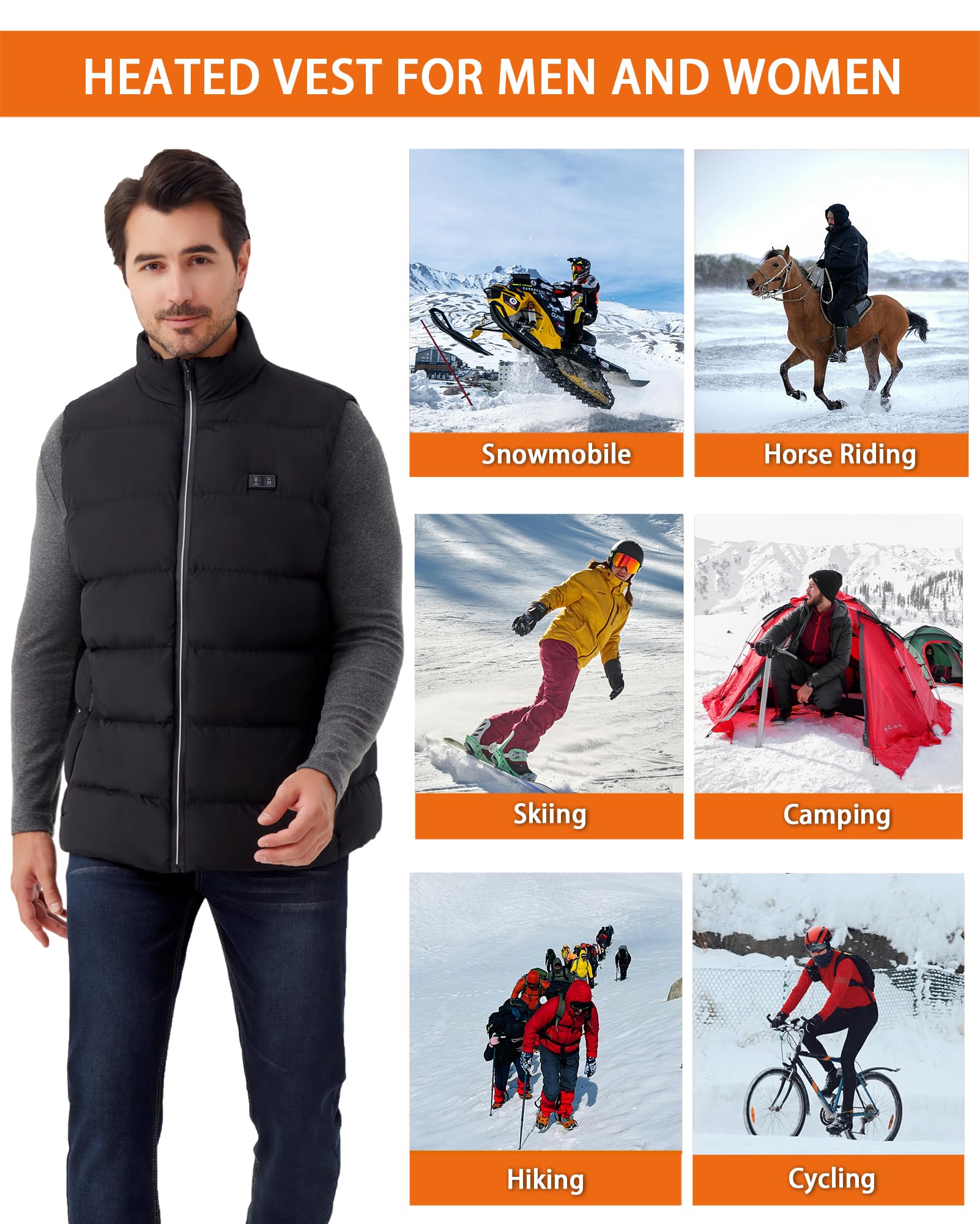 Gilet riscaldato per uomo e donna: giacca termica elettrica con batteria – unisex invernale leggero gilet riscaldante con 15 zone di riscaldamento per escursioni all'aperto caccia