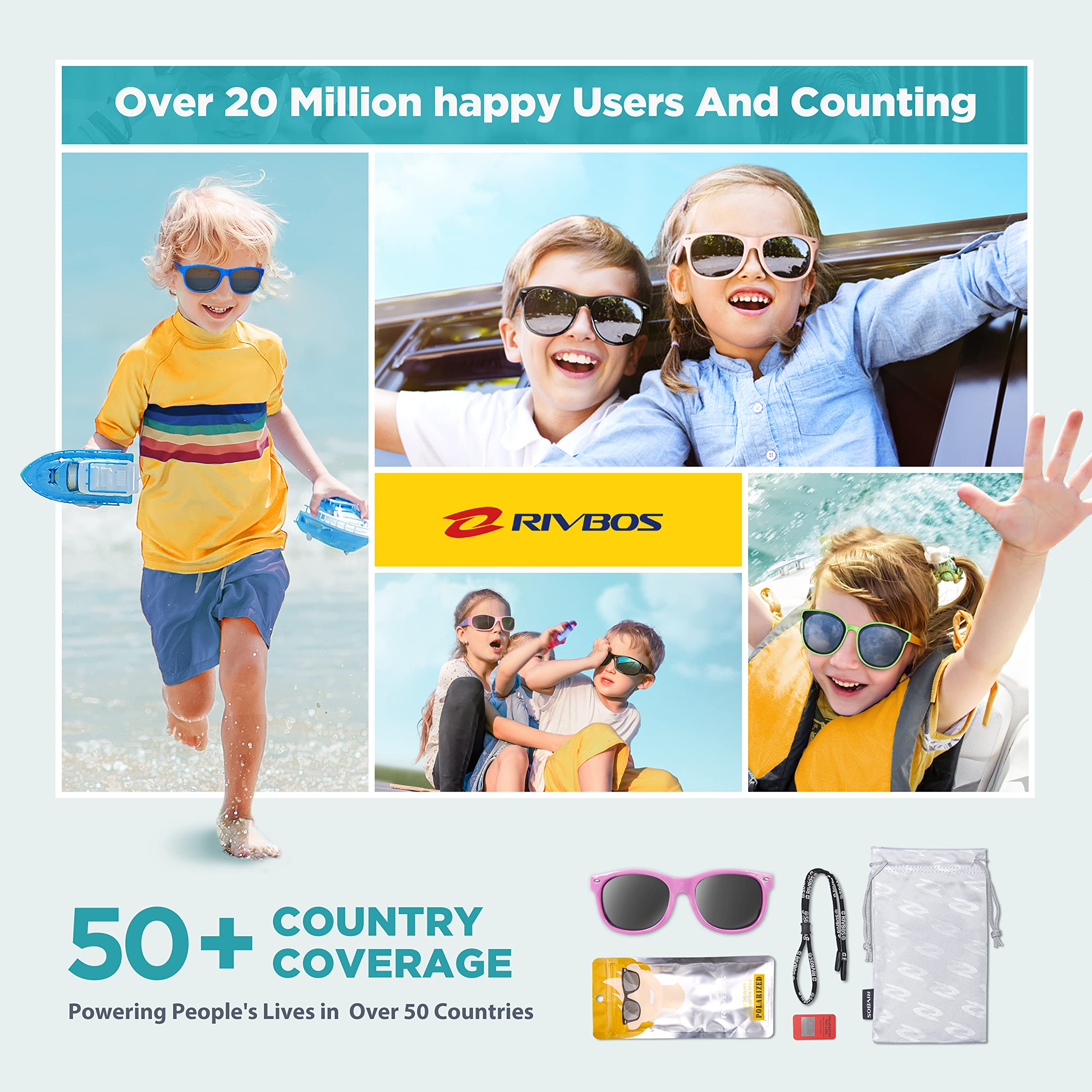 RIVBOS Kids Sunglasses Polarized Rubber UV Protection with Glasses Strap for Boys Girls Baby and Children Age 3-10 RBK004-2 — view 6
