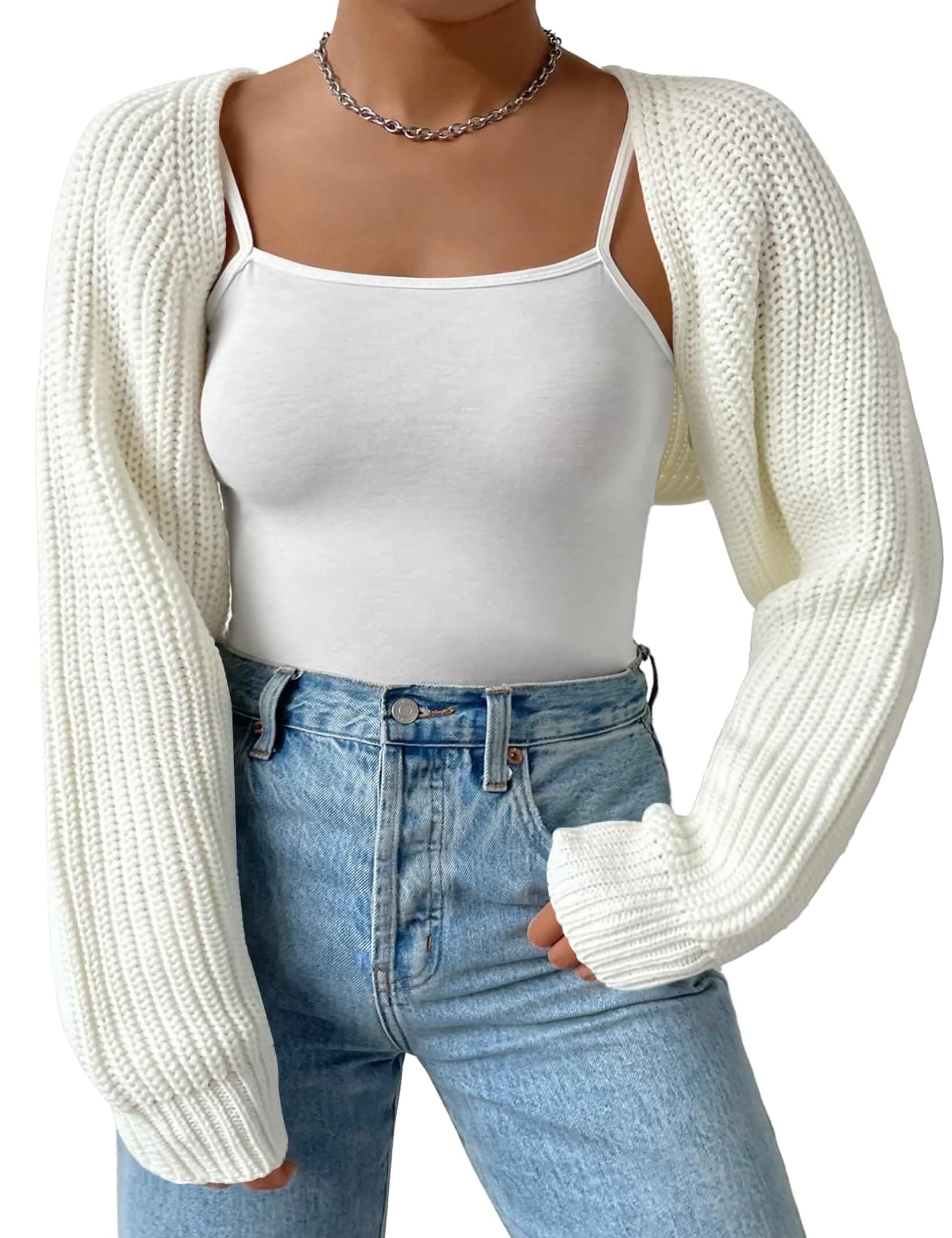 Plus Size Women's Long Sleeve Open Front Crop Cardigan Drop Shoulder Shrug Oversized Ribbed Knit Bolero Sweater
