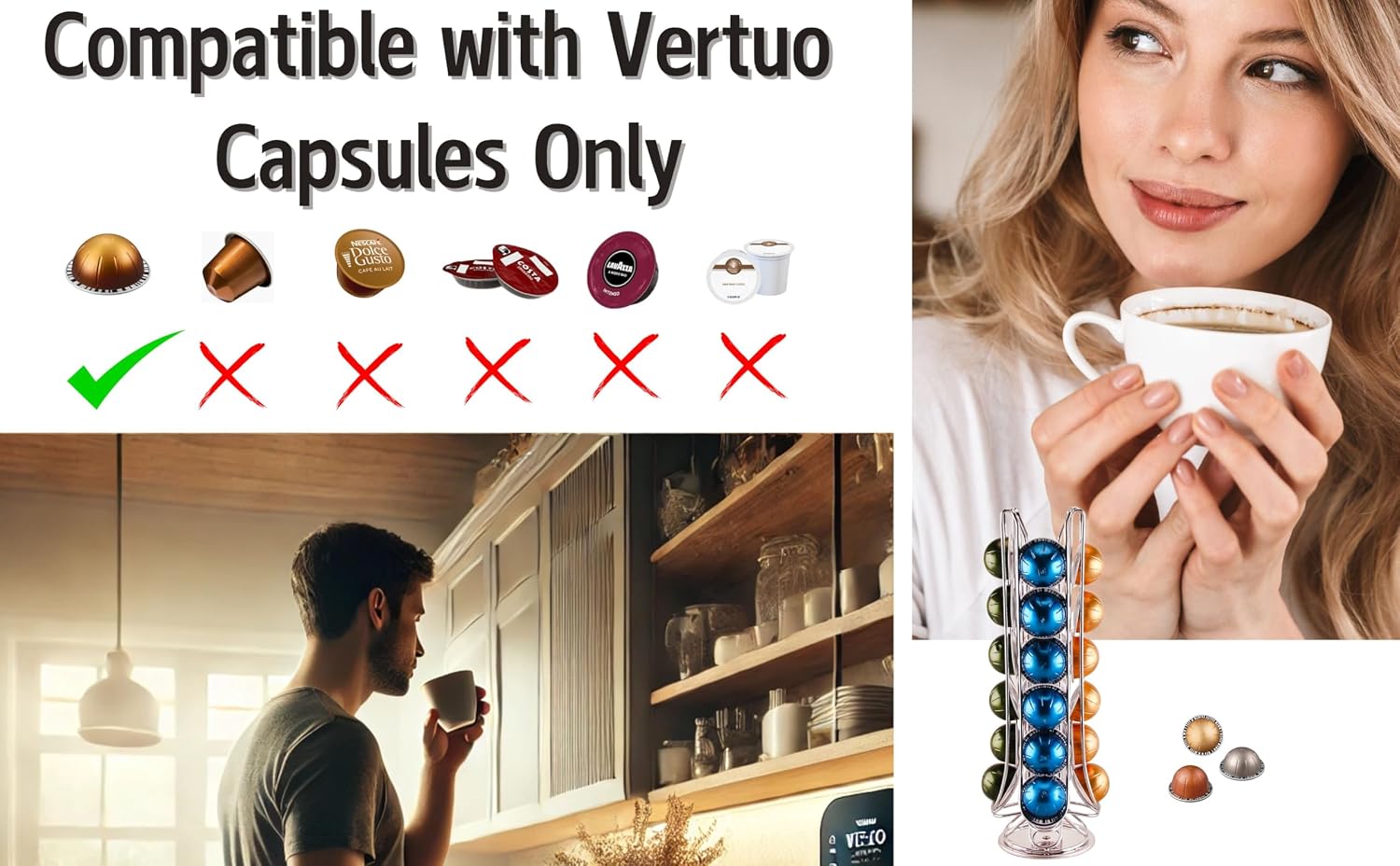 Exzact Coffee Capsule Holder, Compatible with Vertuo, Not Sold or Created by Vertuo, Max Capacity 24pcs Pod, Rotating Coffee Pod Stand Rack (New Packaging)