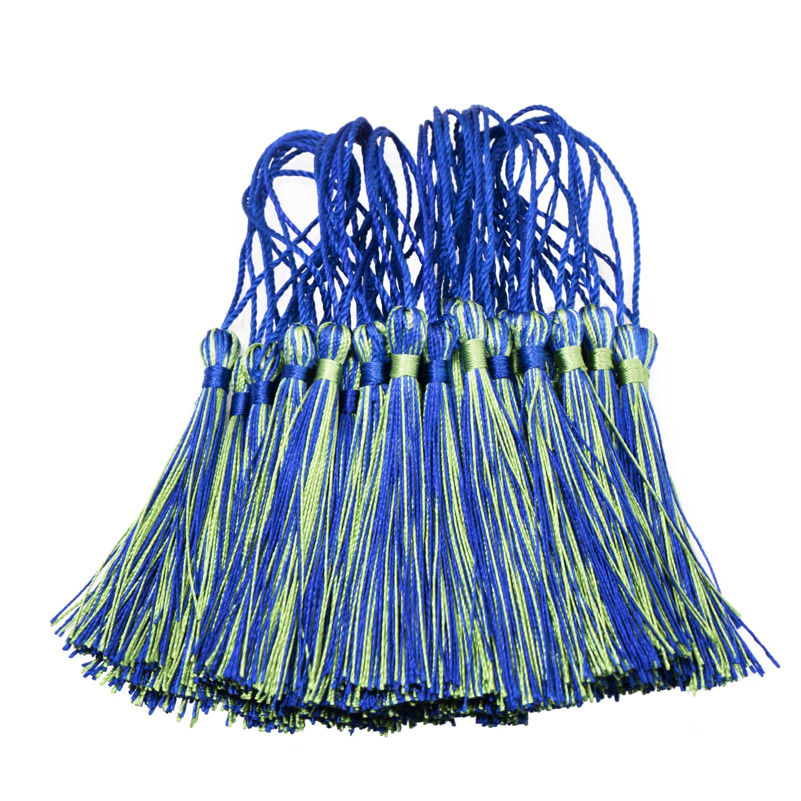 VAPKER 50 Pieces Bookmark Tassels 13cm/5-Inch Silky Handmade Soft Tassels Floss Mini Tassels with 2-Inch Cord Loop for DIY Projects(Blue and Green)