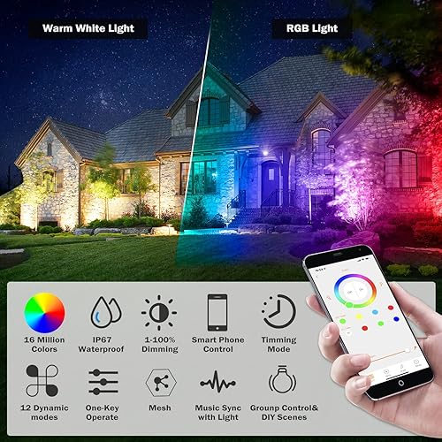 Miniatura 6 de Luces inteligentes para exteriores, luces de Halloween de 15 W con enchufe de EE. UU., foco de control de aplicación de 12 V con impermeable, luces