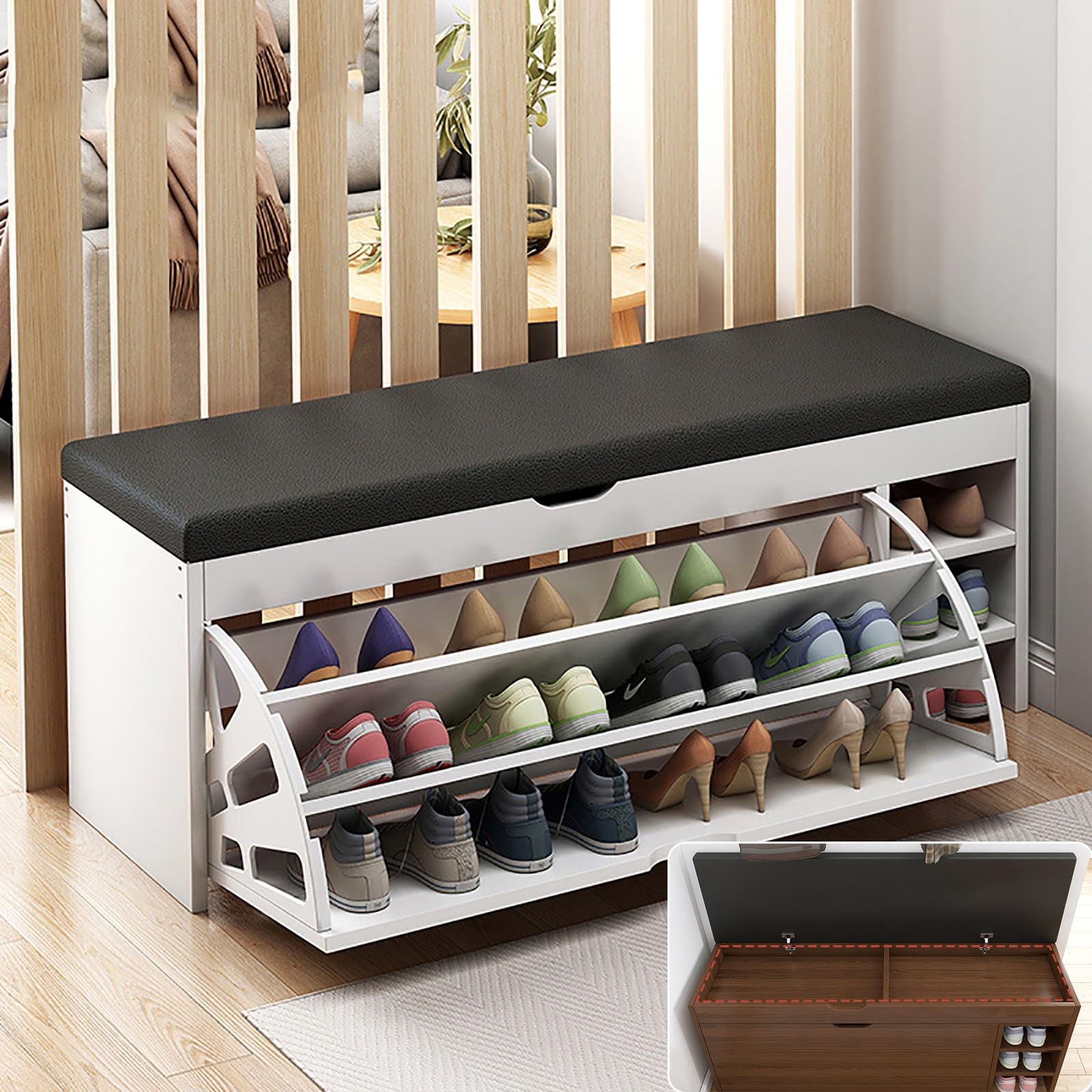 Banc à chaussures rembourré : solution contre le désordre de votre entrée