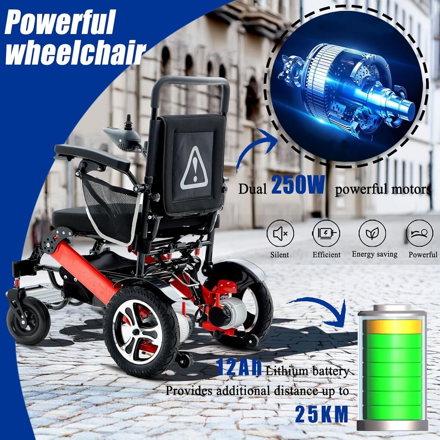 Sedia A Rotelle Elettrica Pieghevole, Sedia A Rotelle da Viaggio A Lunga Durata da 25 Km Sedie A Rotelle Elettriche Leggere per Adulti E Anziani, Supporto 150 kg,