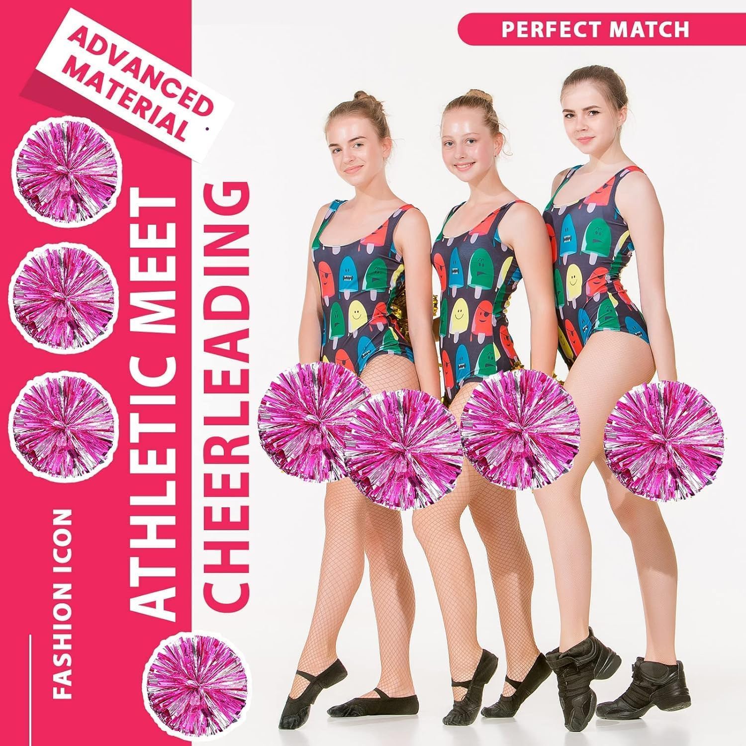 Lot De 2 Pompons Métalliques Brillants Rose Vif Avec Anneau - Accessoire Danse, Sport Et Cheerleading Pour Enfants Et Adultes