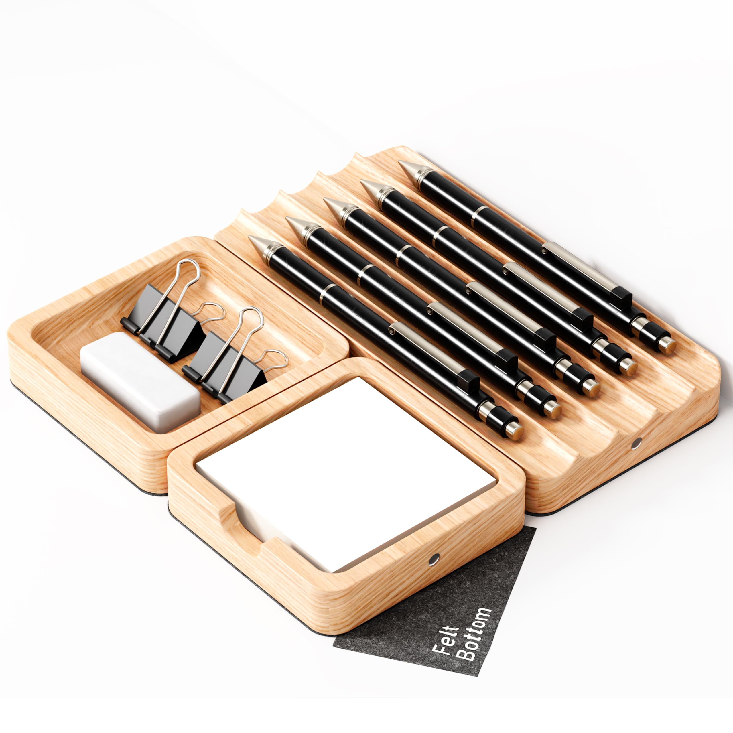 COREMINDED Modular Office Desk Organizer Tray Set - Solid Wood Desk Tray with Felt Lining - Desktop Organizer Wood Desk Accessories - Set A