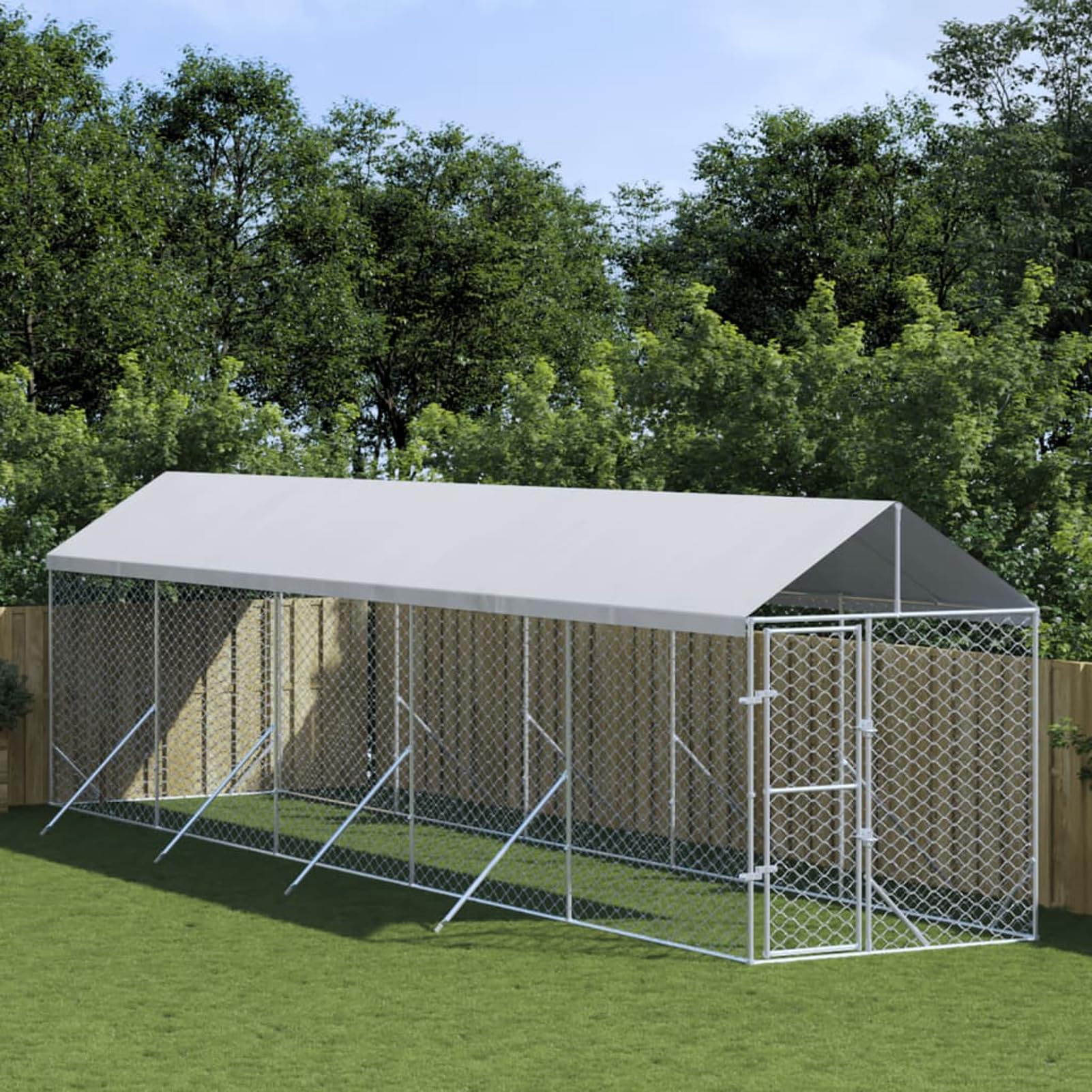 Klatka dla psa z dachem Kennel dla psa na zewnątrz ogrodzenie dla psa ocynkowana stalowa siatka kojec dla zwierząt z zamkiem drzwiowym-2 x 10 x 2,5 m