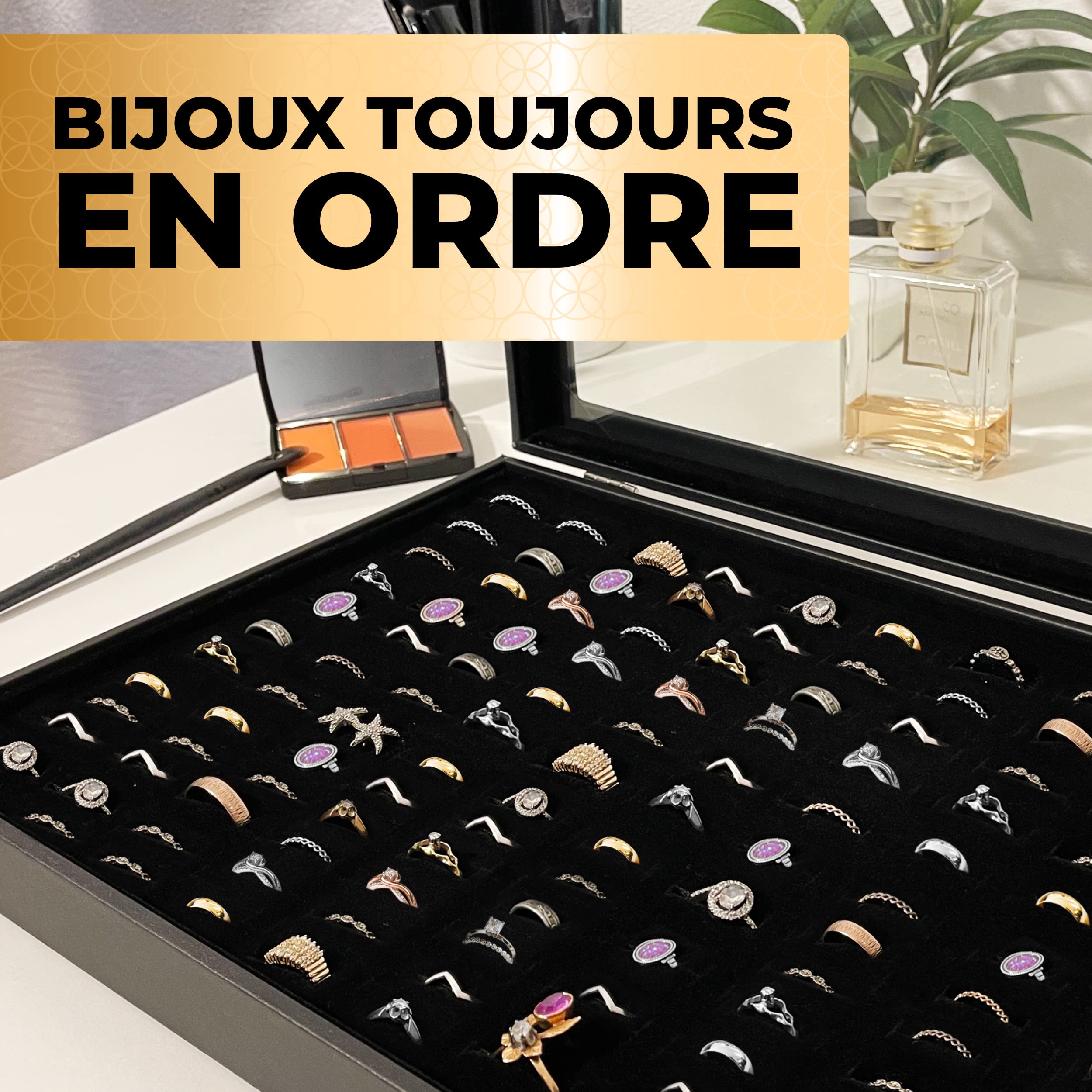Praknu Boîte pour 100 Bagues en Cuir - Avec Couvercle Transparent - Protection contre la Poussière et les Rayures - Gain de Place