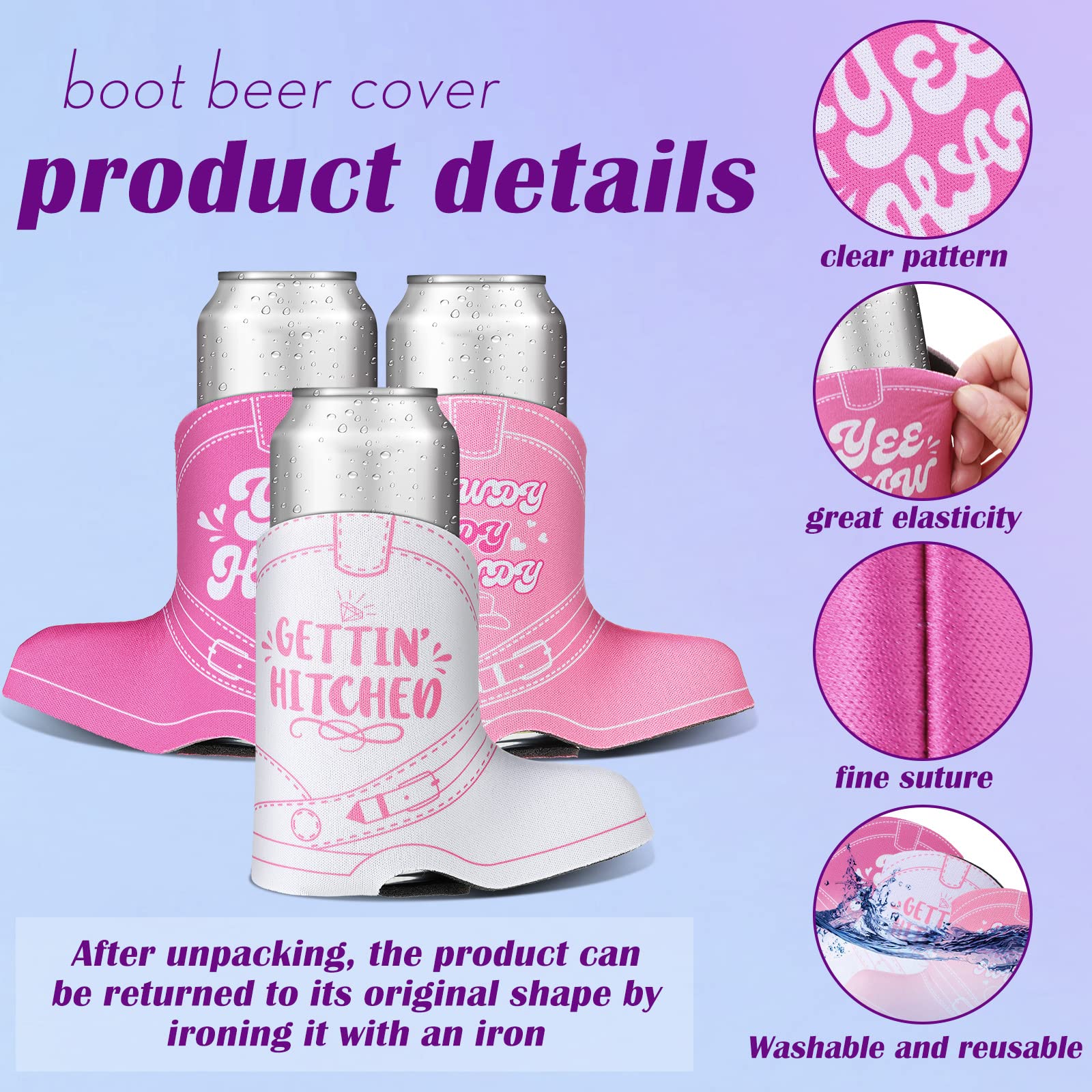 12 PCS Cowgirl Disco Can Coolers - Bachelorette Party Sleeves, Pink White Rose Red, Let's Go Girls Design - View #7