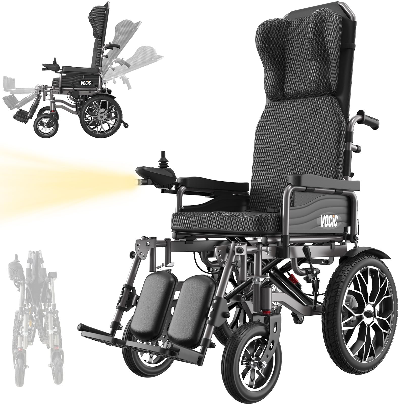 VOCIC V57 Sedia a rotelle ergonomica elettrica pieghevole leggera | Carrozzina elettric per disabili con schienale regolabile a 165° sedia a rotelle elettrica da 30 chilometri, fino a 150 kg