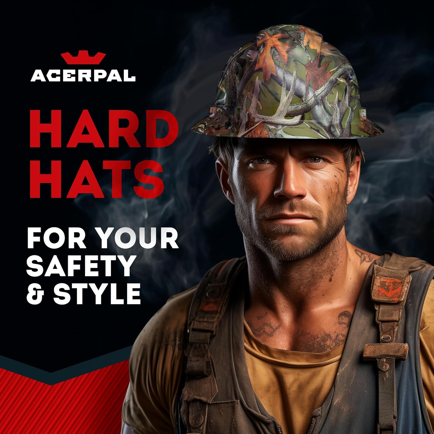 Acerpal Updated Full Brim Hard Hat, Forest Fall Camo Gloss, Padded, OSHA Construction Safety Approved Hardhats, Hard Hats for Men, Cascos De Construccion Helmet.