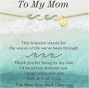 Dainty Gold Bracelet with Initials, Gifts for Women Initial Bracelets for Women Mom Gift Teen Gifts Trendy Stuff Wave Bracelet Grandma Graduation Gifts for Her 2025 Daughter Friend Letter A-Z Birthday Christmas Jewelry