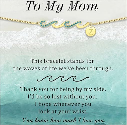 Dainty Gold Bracelet with Initials, Gifts for Women Initial Bracelets for Women Mom Gift Teen Gifts Trendy Stuff Wave Bracelet Grandma Graduation Gifts for Her 2025 Daughter Friend Letter A-Z Birthday Christmas Jewelry