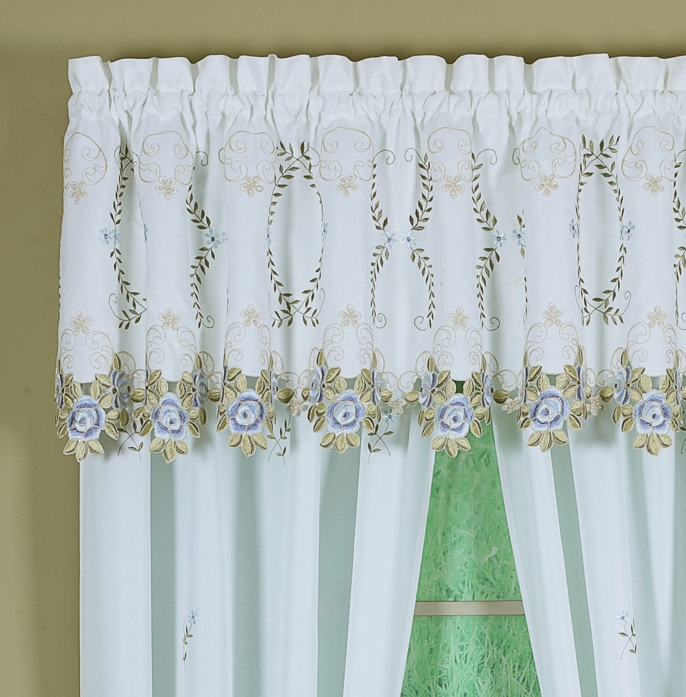 Tenda Oggi Curtain Verona Bianco E Blu – Stoffa Ricamata Con Legaccio, 160 Cm