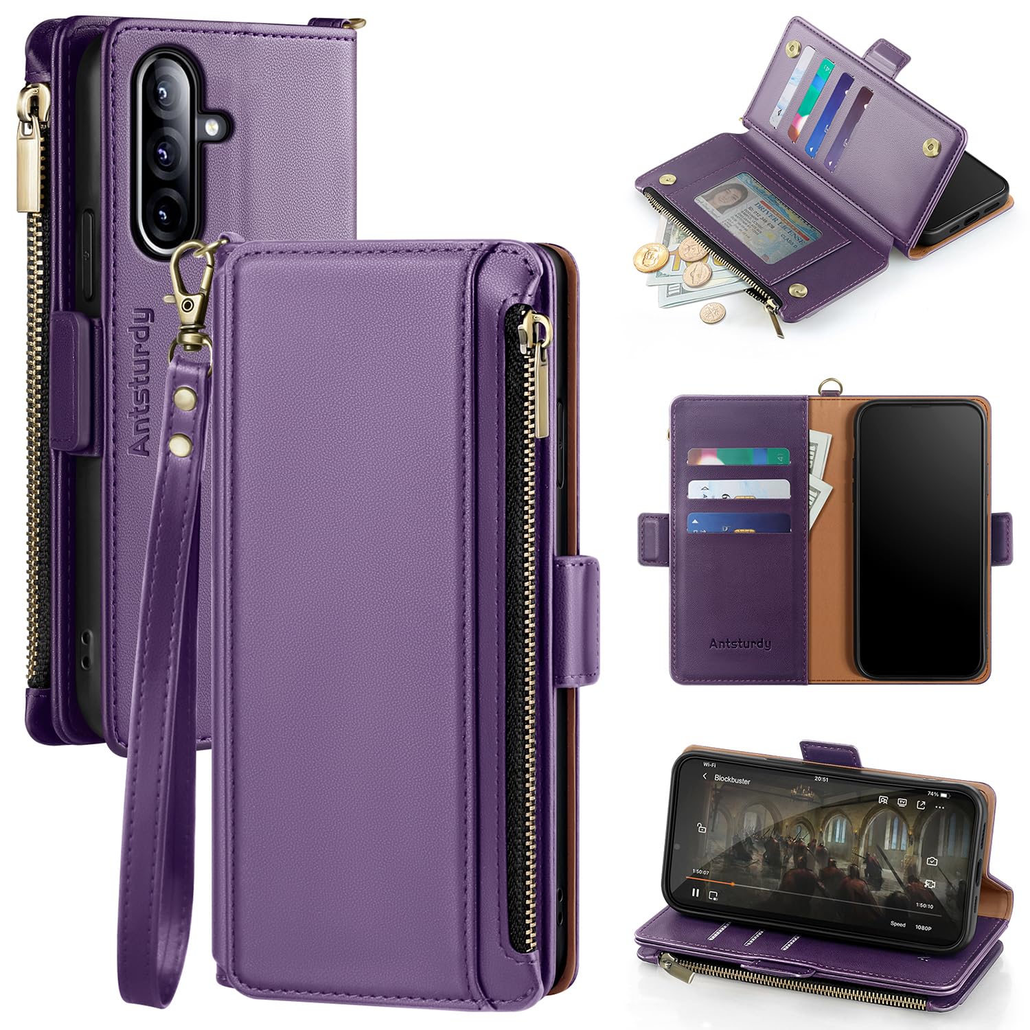 Antsturdy Compatible with Samsung Galaxy A36 5G/A56 5G Case Wallet with Card Holder Women Men Phone Case RFID Blocking PU Leather Flip Shockproof