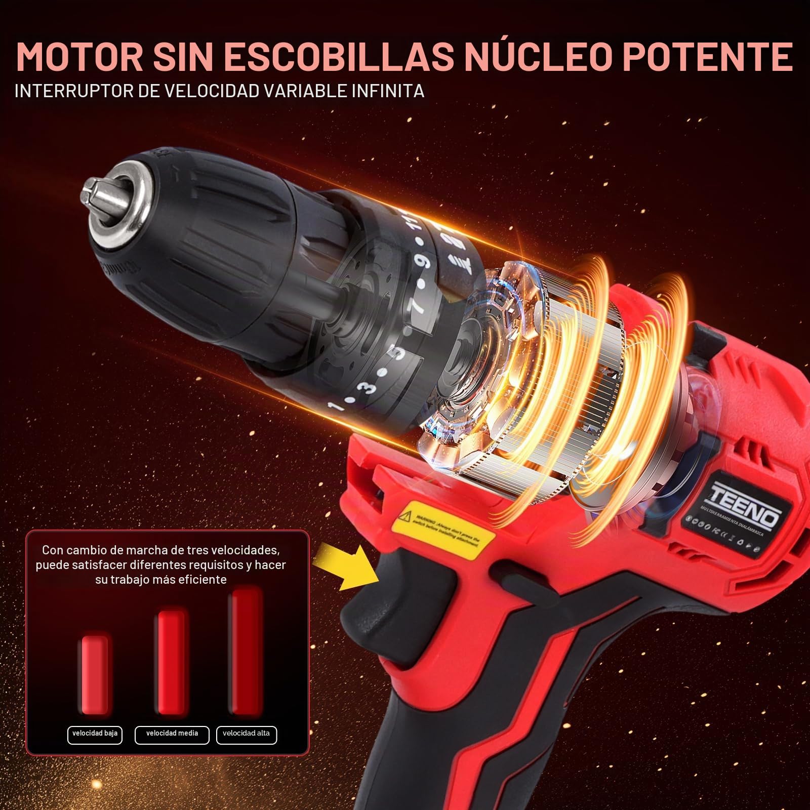 Kit Combinado Inalámbrico de 20V TEENO Herramienta Multifunción Inalámbrica 3en1 con Estuche, Taladro, cef a Choques, Herramienta Oscilante con Accesorios, 1 Batería de Litio Lon