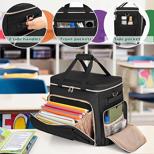 Miniatura 3 de LUXJA Bolsa con ruedas para profesores con compartimento para portátil y carrito desmontable, maletín multifuncional con ruedas con área de archivo