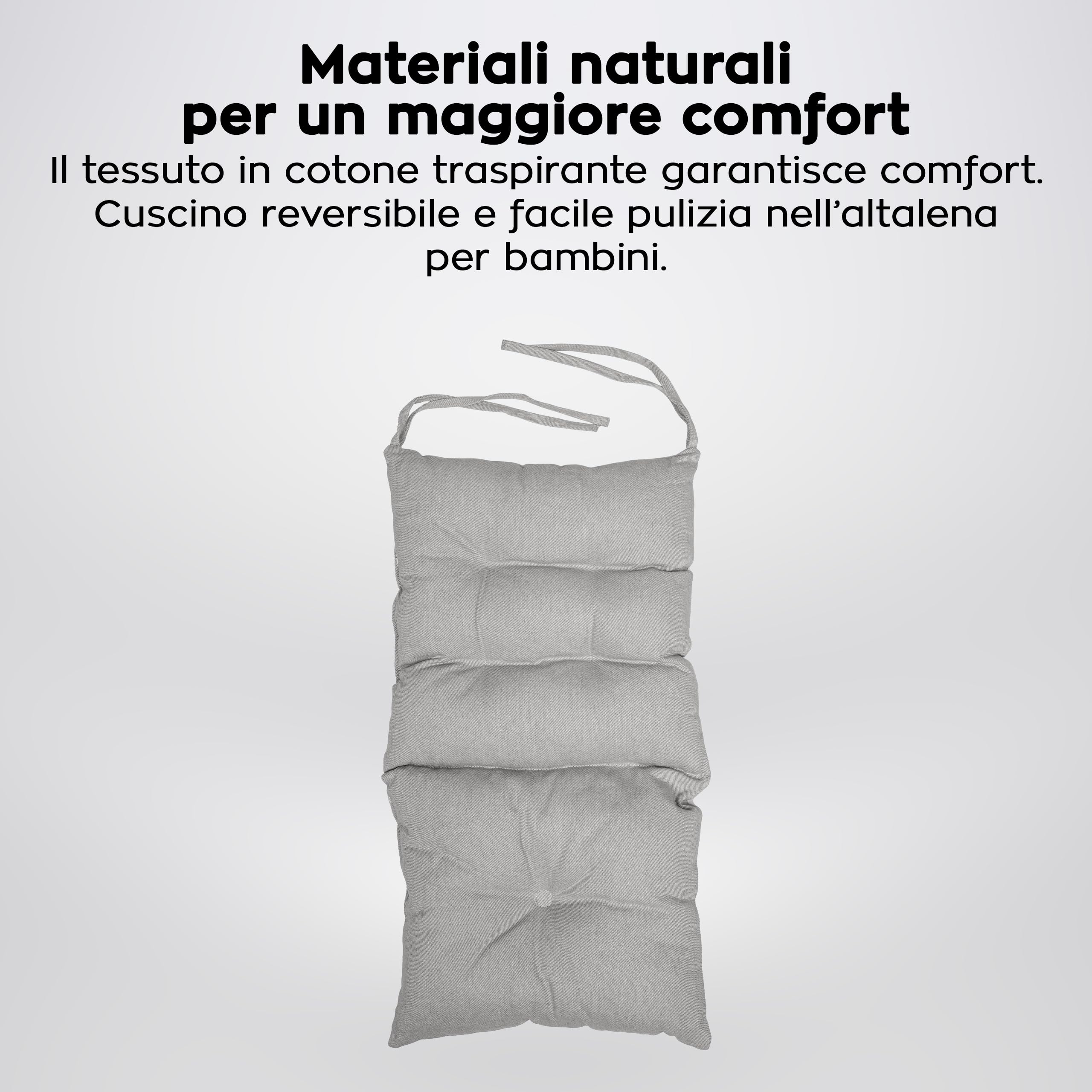 Tulano Hop 40 Altalena per bambini 3in1 - Altalena sospesa e seggiolino in cotone e legno - Dai 6 mesi - Imbottitura sicura - Portata 60 kg - Per interno ed esterno - Grigio