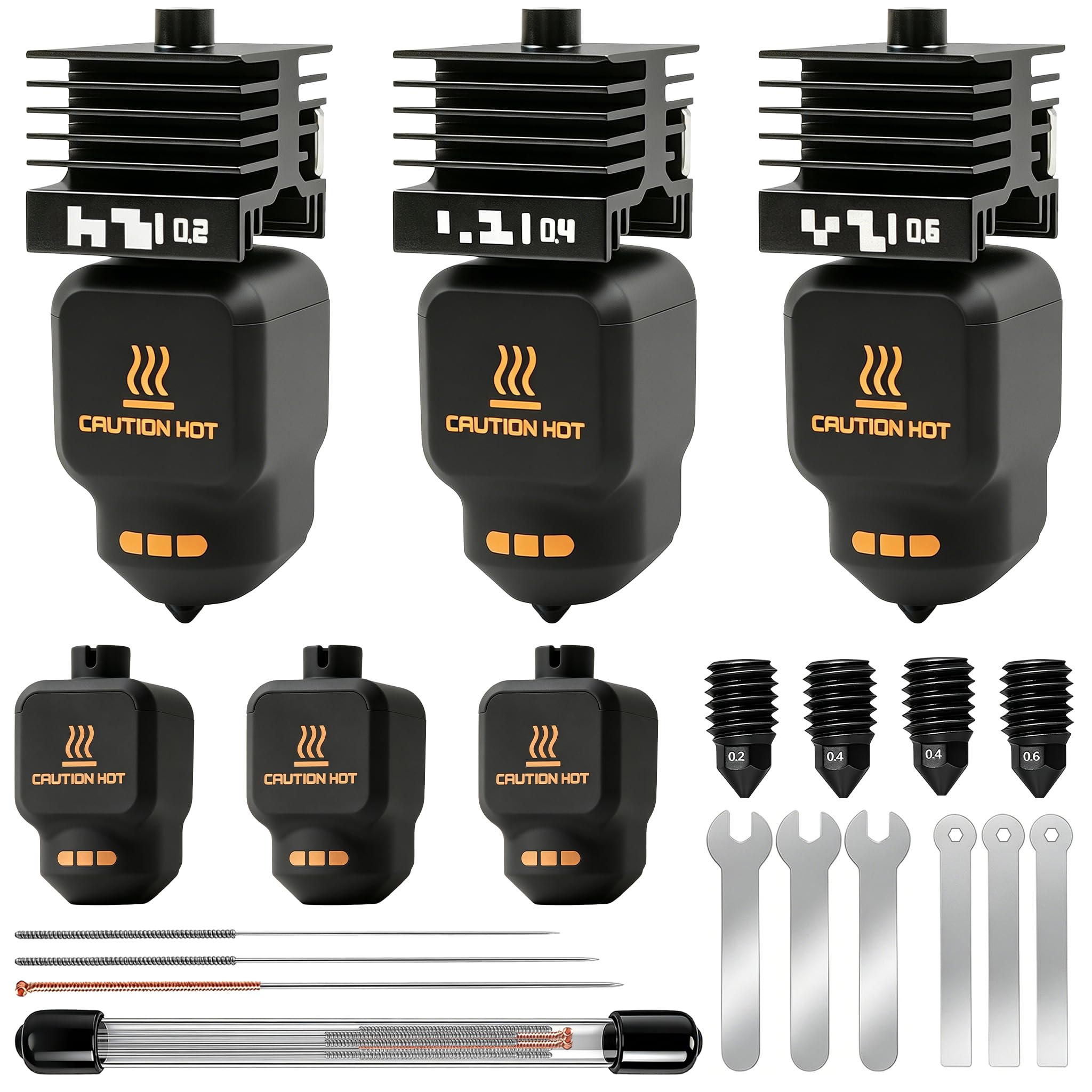 3-Pack Kit Hotend 0,2MM+0,4MM+0,6MM P2S per Bambu Lab P2S/X2D/H2D/H2S, Kit di Aggiornamento Estrusore Include Ugello in Acciaio Resistente alle Alte Temperature per Accessori Bambu Lab 3D-Drucker