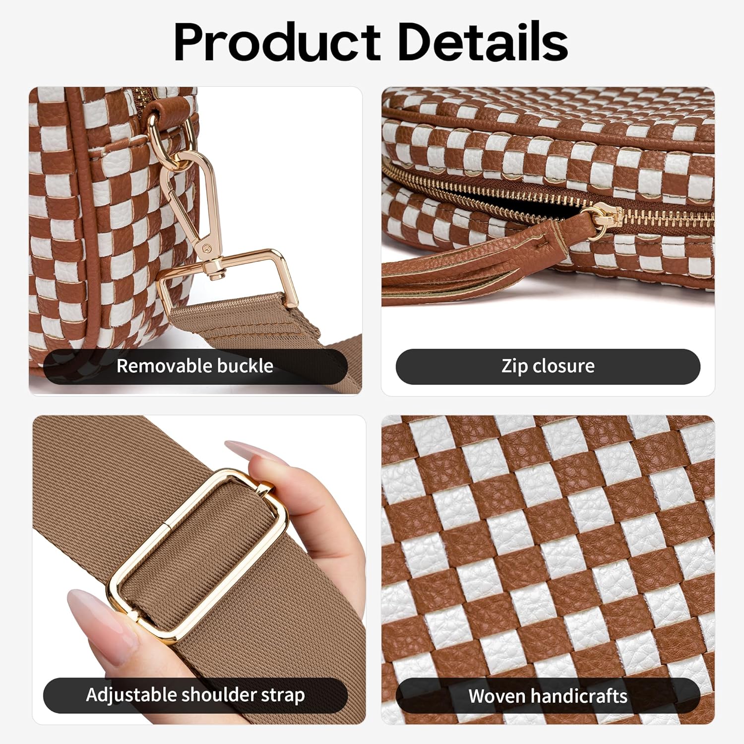 Small Checkered Crossbody Bag for Womenl Cute Vegan Leather Purses Trendy Shoulder Handbags Wide Strap - Image 5