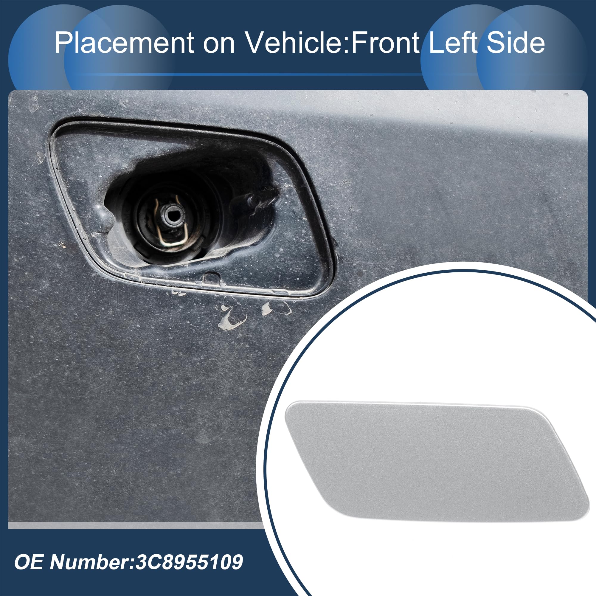 Tapa de la Boquilla del lavafaros del Parachoques Delantero Izquierdo n.° 3C8955109 Embellecedor de la Boquilla del Parachoques para Volkswagen Passat CC 2008-2012 Plástico Tono Plata 1 Pieza