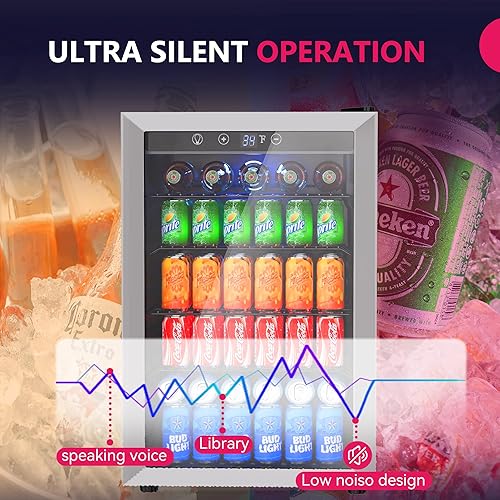 Miniatura 30 de Refrigerador de bebidas, mini refrigerador para 126 latas con puerta de vidrio para vino, cerveza de soda, enfriador de bebidas para el hogar, bar