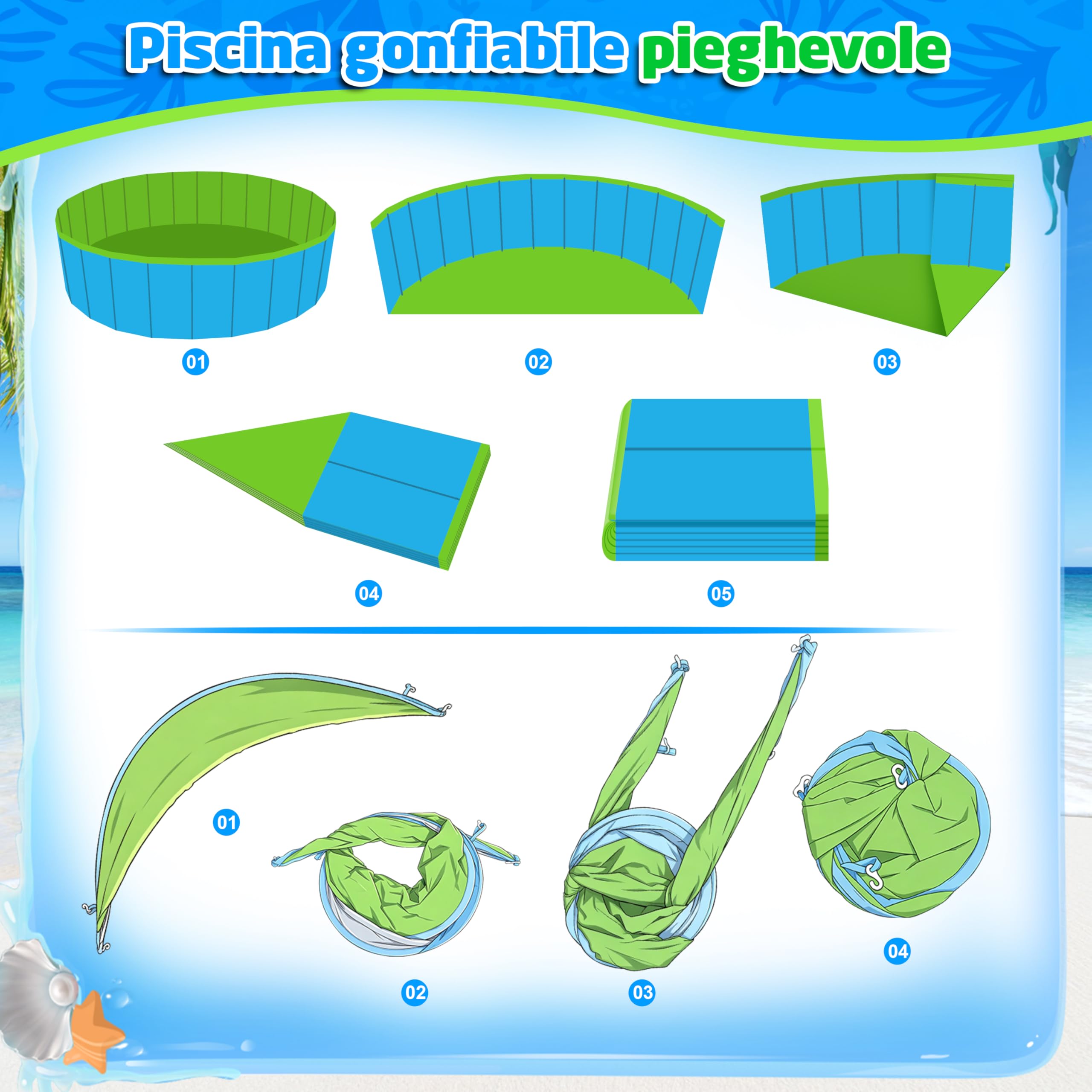 JONRRYIN Piscina per Bambini con Tetto, 120x30 cm Tenda da Spiaggia Piscinetta con Funzione di Sprinkler, Piscinetta Pieghevole per Cani e Bambini per Giardino, Spiaggia, Picnic