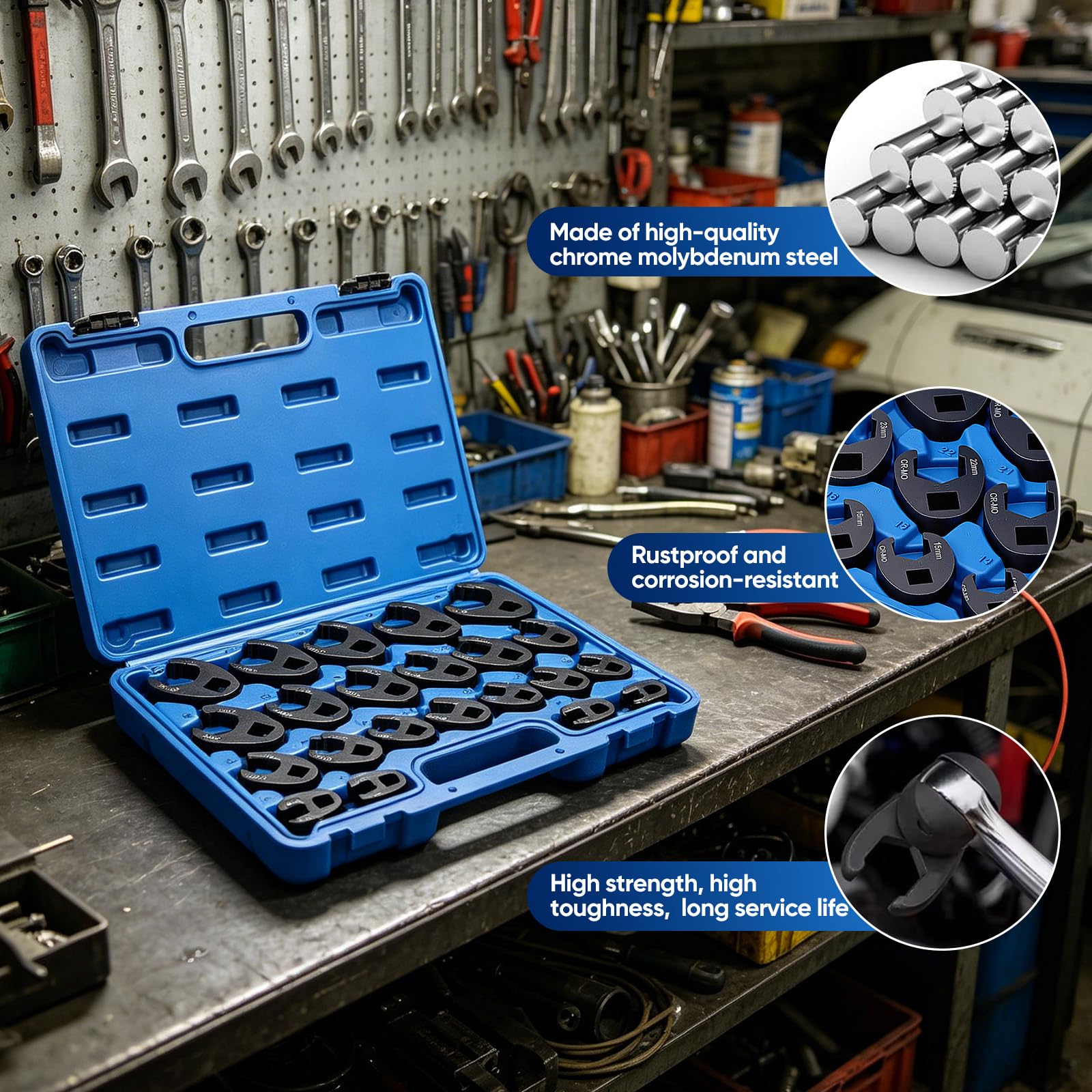 22tlg Hahnenfußschlüssel Set 8–32 mm Cr-Mo-Stahl Krähenfußschlüssel Satz