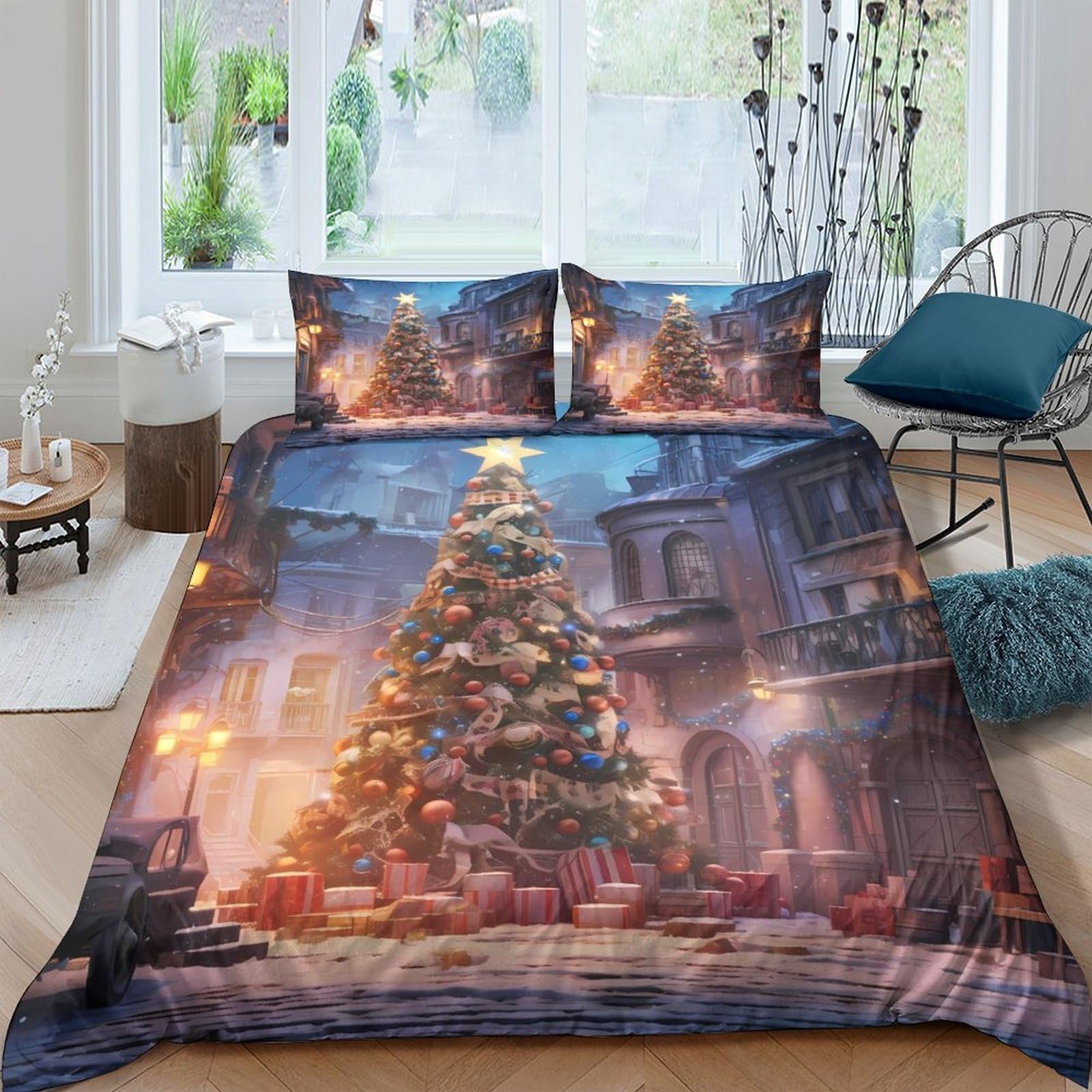 Ctjqhvkz Style-6 3D Printed Christmas Tree Fitted Sheet Microfiber Soft Festive Night Bed Cover For Bedroom Guestroom Dorm Decor Single（135X200cm）