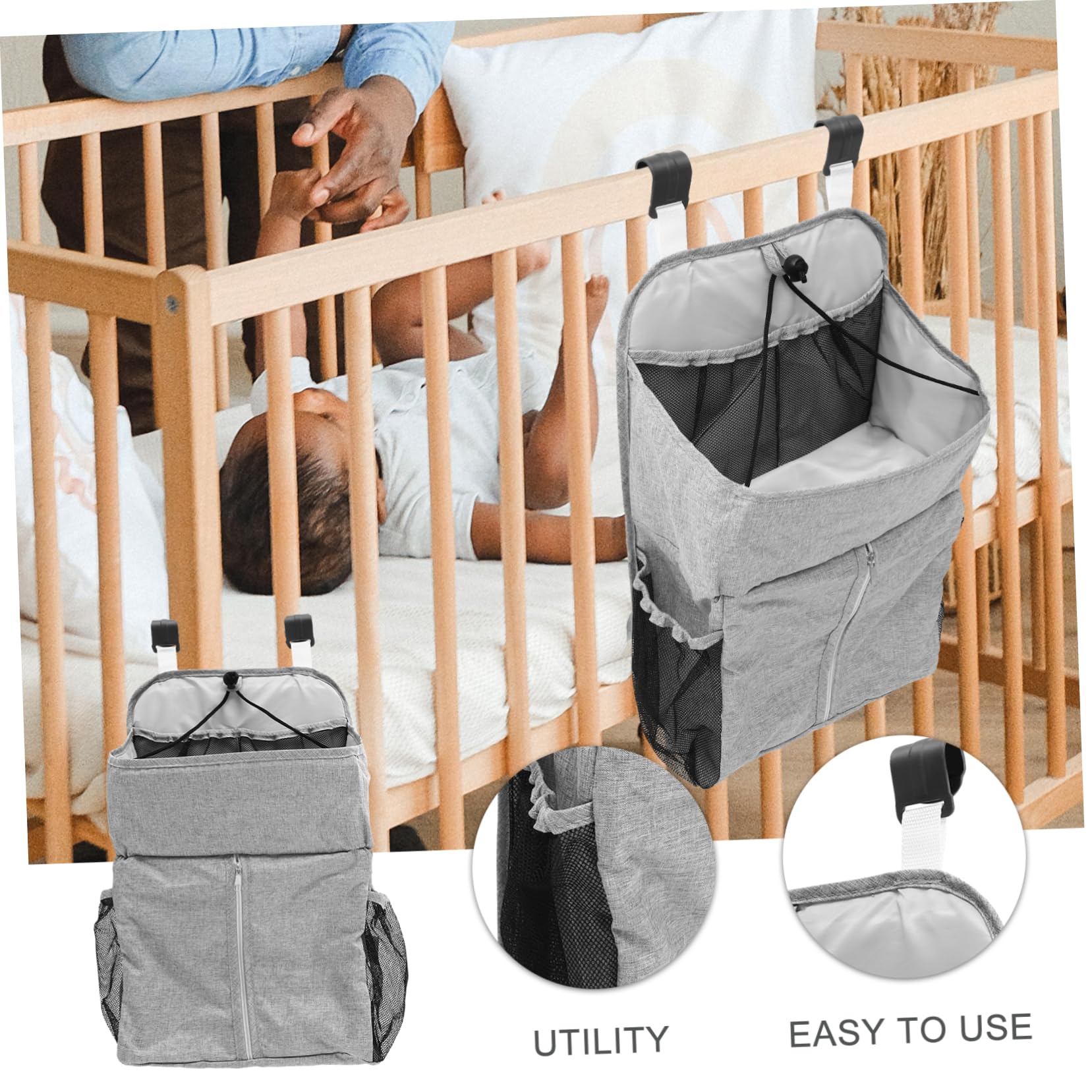 Bolsa Colgante para Cuna de Lino para Guardar Pañales y Accesorios del Ñiño