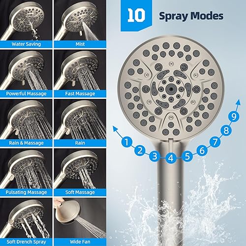 Miniatura 122 de Hibbent Cabezal de ducha con certificación CUPC de metal, cabezal de ducha de alta presión de 8 pulgadas, combo de cabezal de ducha de mano, brazo