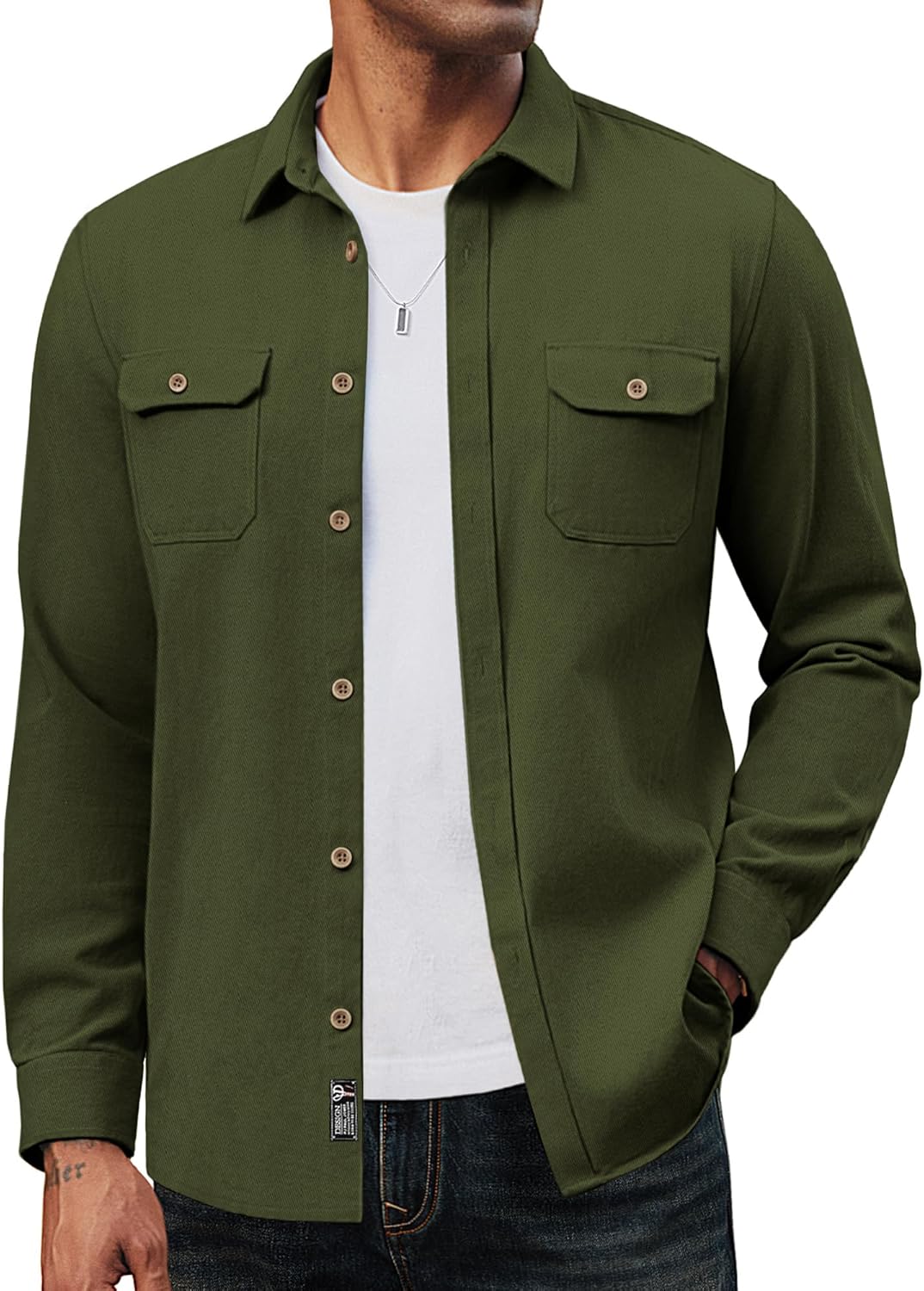 PJ PAUL JONES Mens Casual Shacket Cotton Twill Lightweight Jackets Button Down Shirt Jacket with Pockets