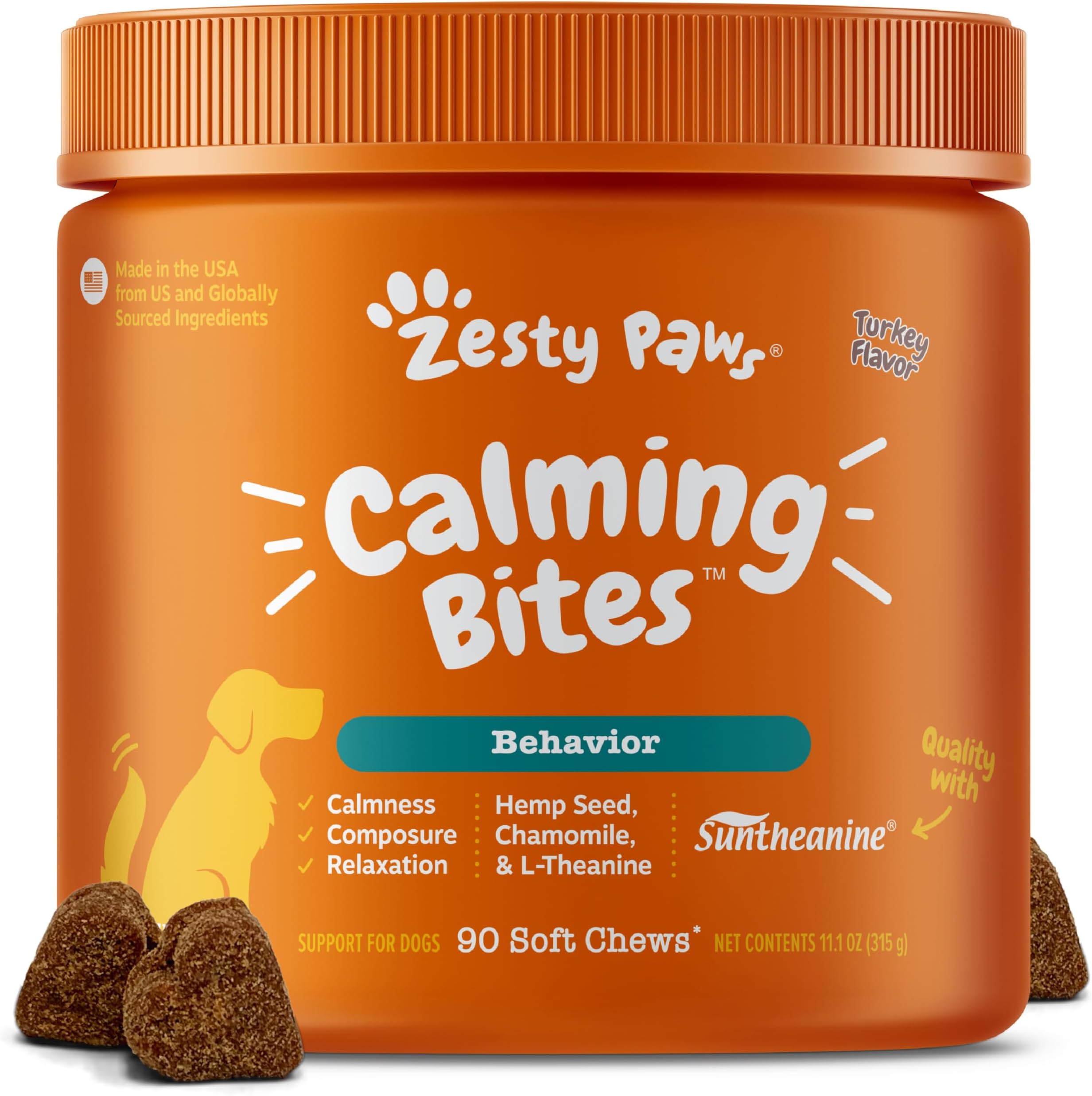 Zesty Paws Calming Chews for Dogs - for Everyday Stress, Relaxation, Composure, and Separation Turkey 90 Count