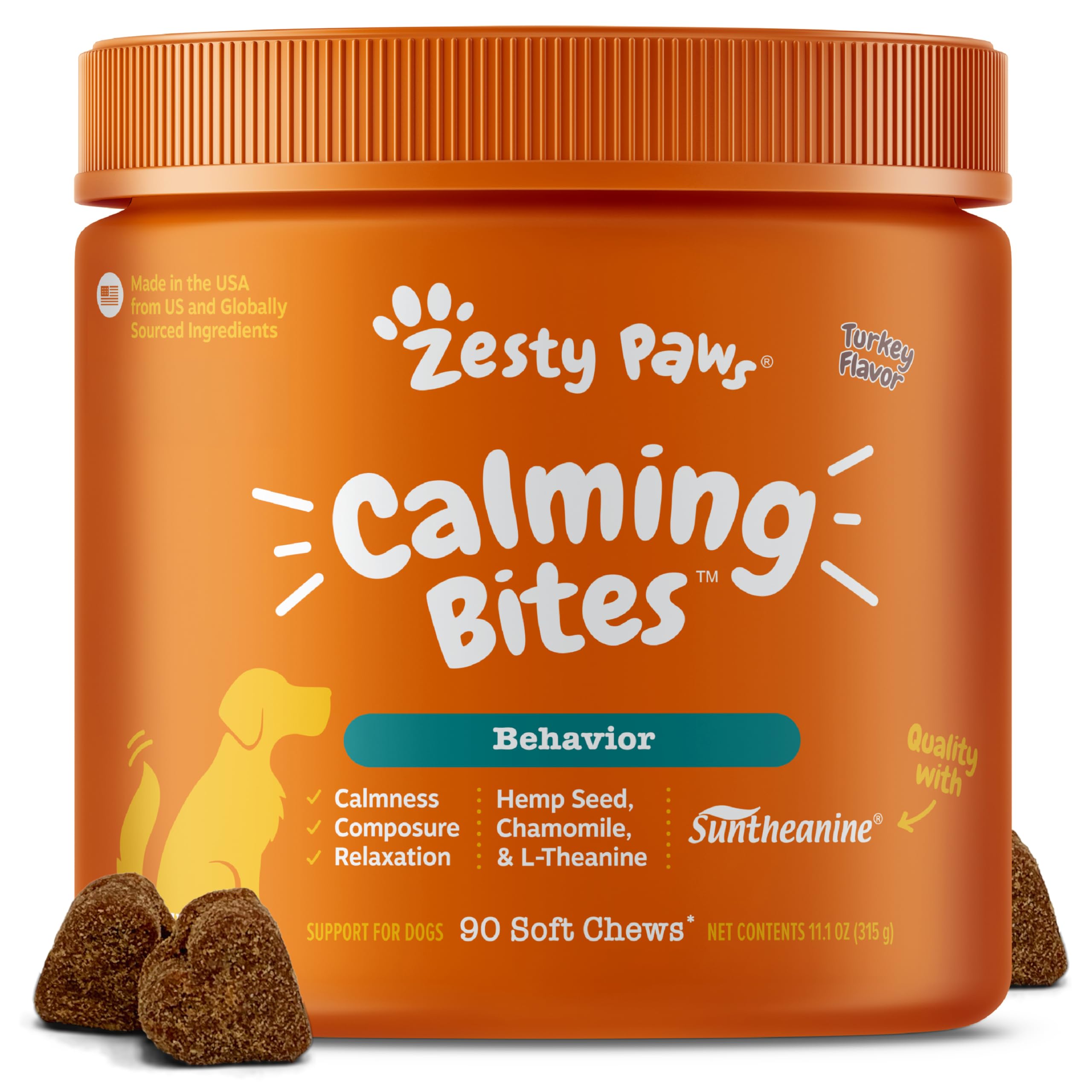 Zesty Paws Calming Chews for Dogs - for Everyday Stress, Relaxation, Composure, and Separation Turkey 90 Count