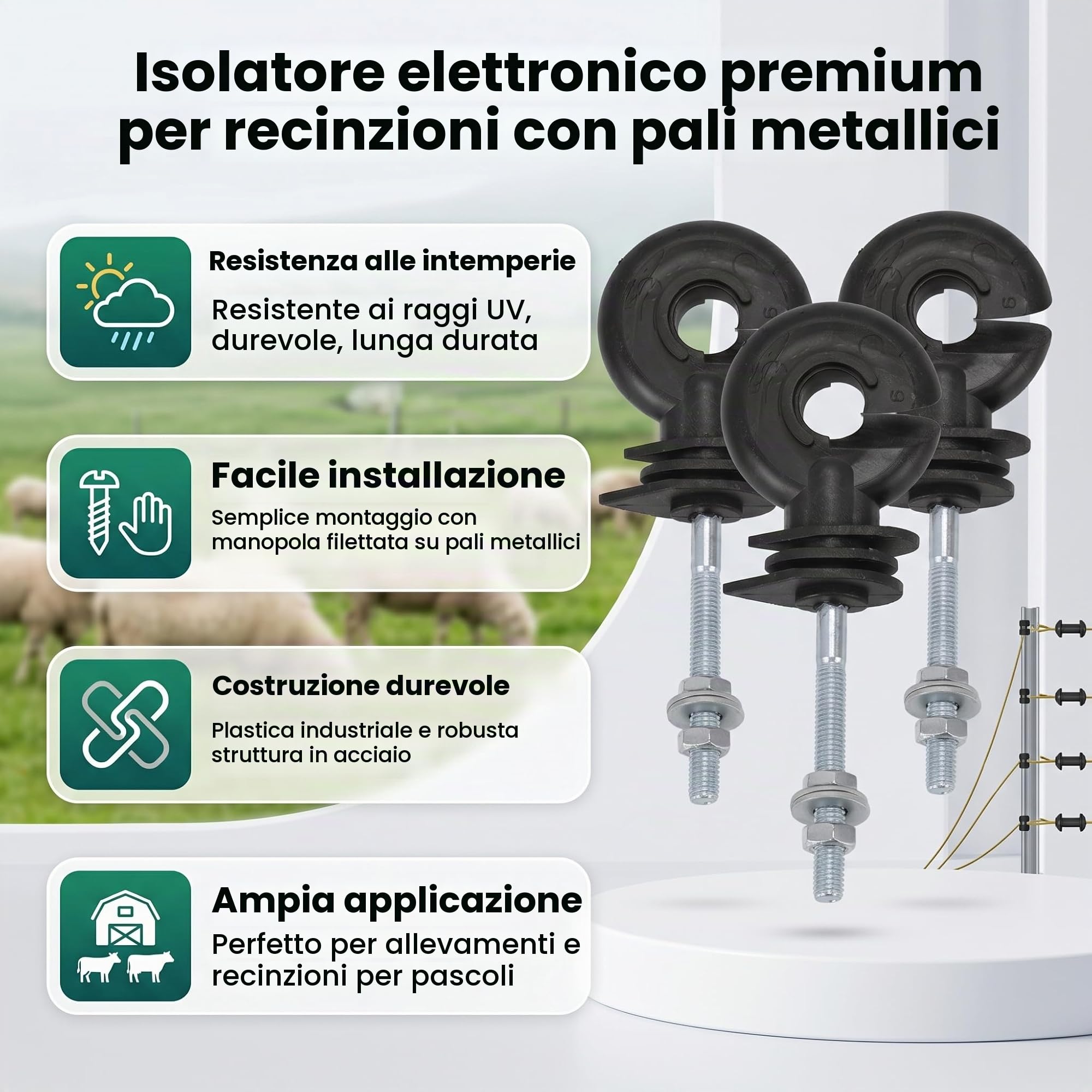 100 Set di Isolatori per Recinto Elettrico Nero, Isolante Ad Anello Avvitabile, Isolante per Recinto Elettrico Anti-intemperie, per Sostituzione per Recinto Elettrico M5