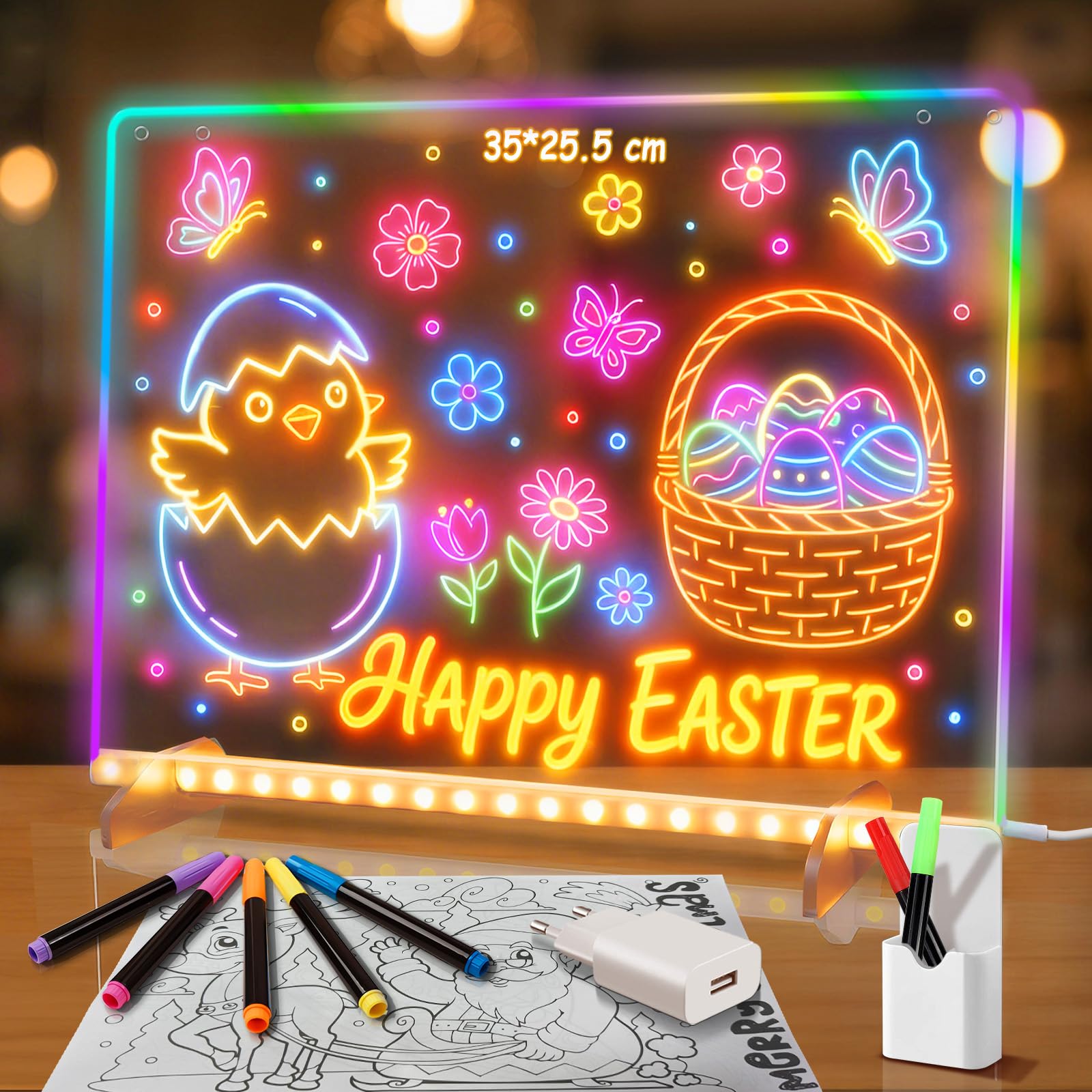 Ortizan LED Zeichenbrett, 35x25 cm LED Maltafel Kinder 13 Farben, Drawing Board Acryl Notiztafel, Zeichnen, Memo, Werbetafel, Dekoration Exquisite Geschenkbox