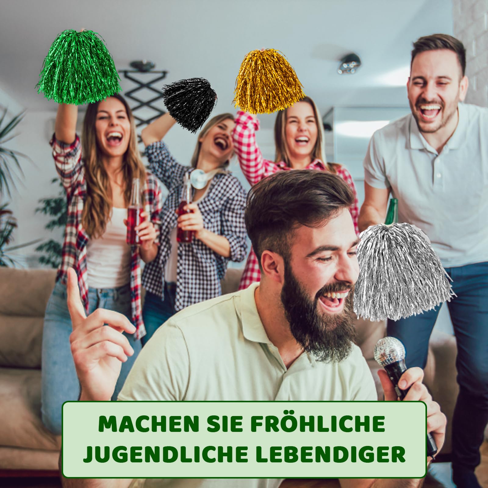 14 pompon da cheerleader, per eventi sportivi, danza, feste, eventi di squadra, 14 pezzi, rosso, verde, rosa, viola, argento, oro, nero
