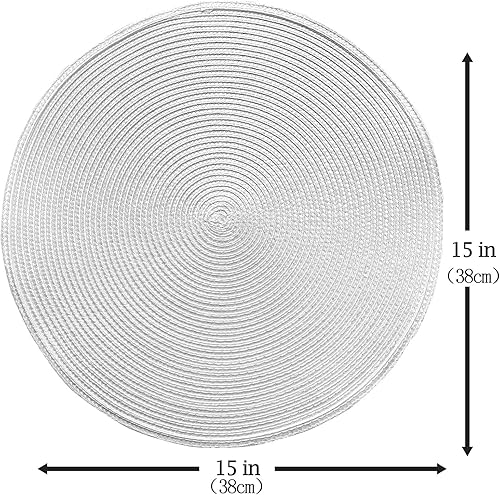 Miniatura 6 de Juego de 4 manteles individuales redondos de plástico de polipropileno tejido moderno, antideslizantes, lavables (blanco, 4)