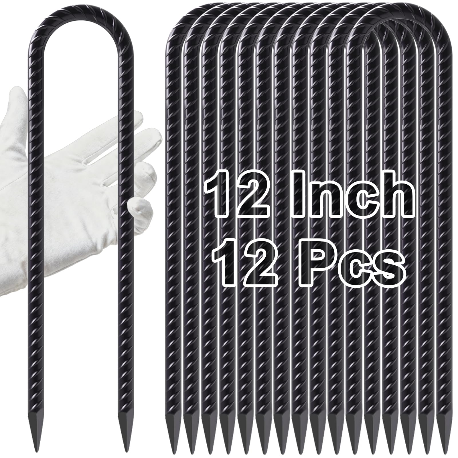 VVOKGO Trampoline Stakes 12 Inches Anchors High Wind Heavy Duty, 12-Pack U Shaped Tie Down Anchor Kit for Ground, Camping Tent, Soccer Net, Swing Set, Black — image 1