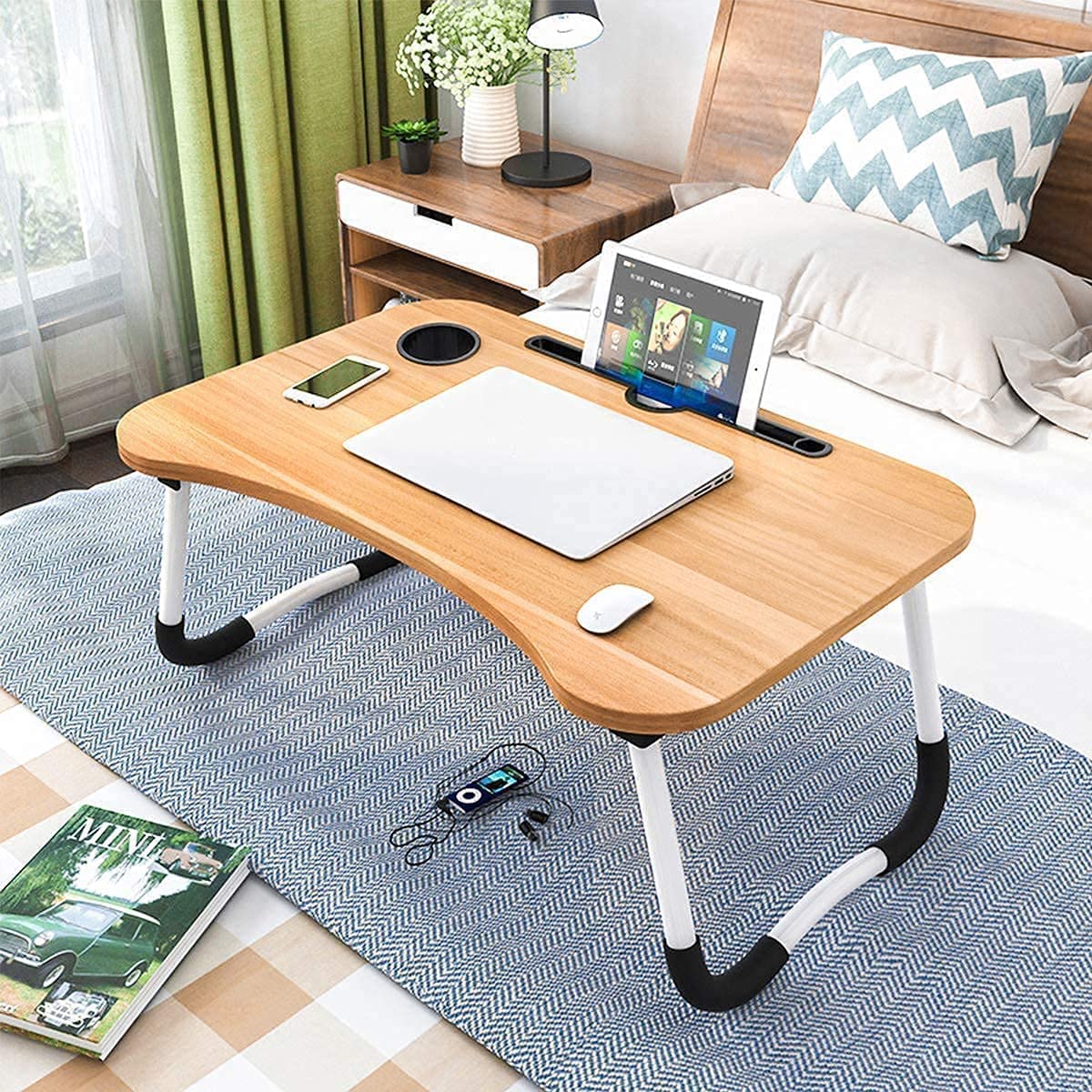 Generic Plane Desk Board Multipurpose Foldable Laptop Table with Cup Holder, Study Table, Bed Table, Breakfast Table, Foldable and Portable Non-Slip Legs (Brown) (B0DF6C4V9P) Amazon Price History, Amazon Price Tracker