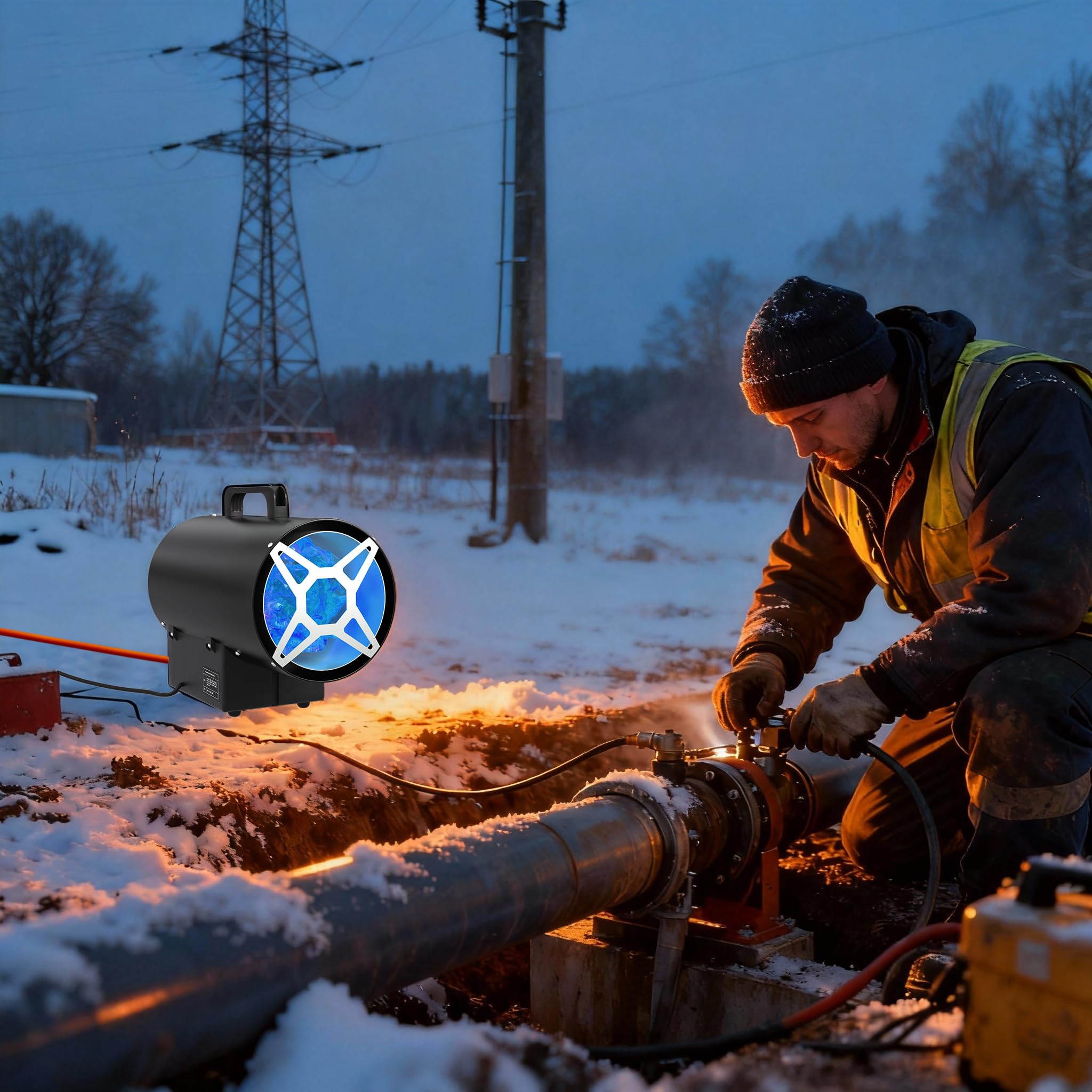 FIVMEN Gasheizgebläse 10KW Gasheizung für Innenräume Edelstahl Gasheizung Gasheizer inkl Verbindungschlauch und Gasdruckregler Heizkanone Heizgebläse Gas für Wirksame Fläche 150m²
