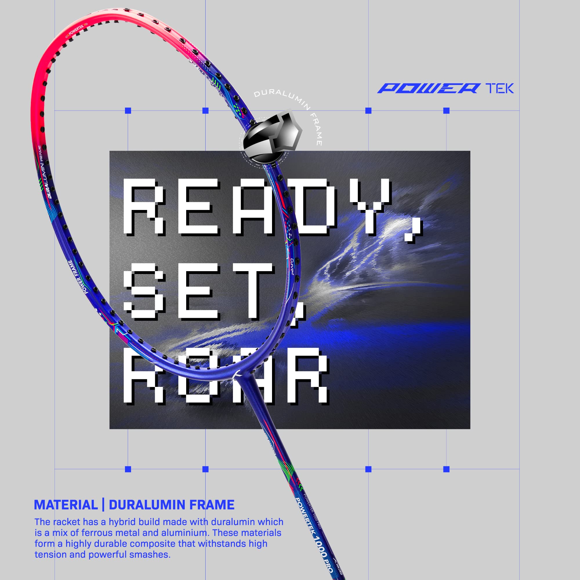HUNDRED POWERTEK 1000 PRO Badminton Racquet (Navy/Pink, Grip Size: G6) | Material: Graphite | Full Cover | for Intermediate Players | Strung