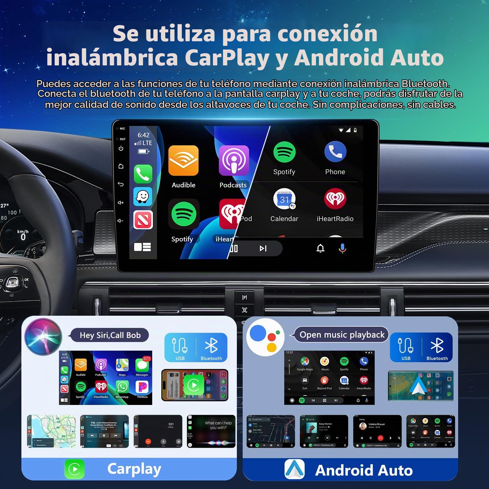 8 Núcleo 1.8GHz 4+64G Qualcomm Chipset 2 DIN Autoradio, 9" Android Radio Kabelloses Carplay/Android Auto Pantalla táctil con GPS/Bluetooth/SWC/FM/RDS/WiFi/USB Radio Receptor+Cámara Trasera