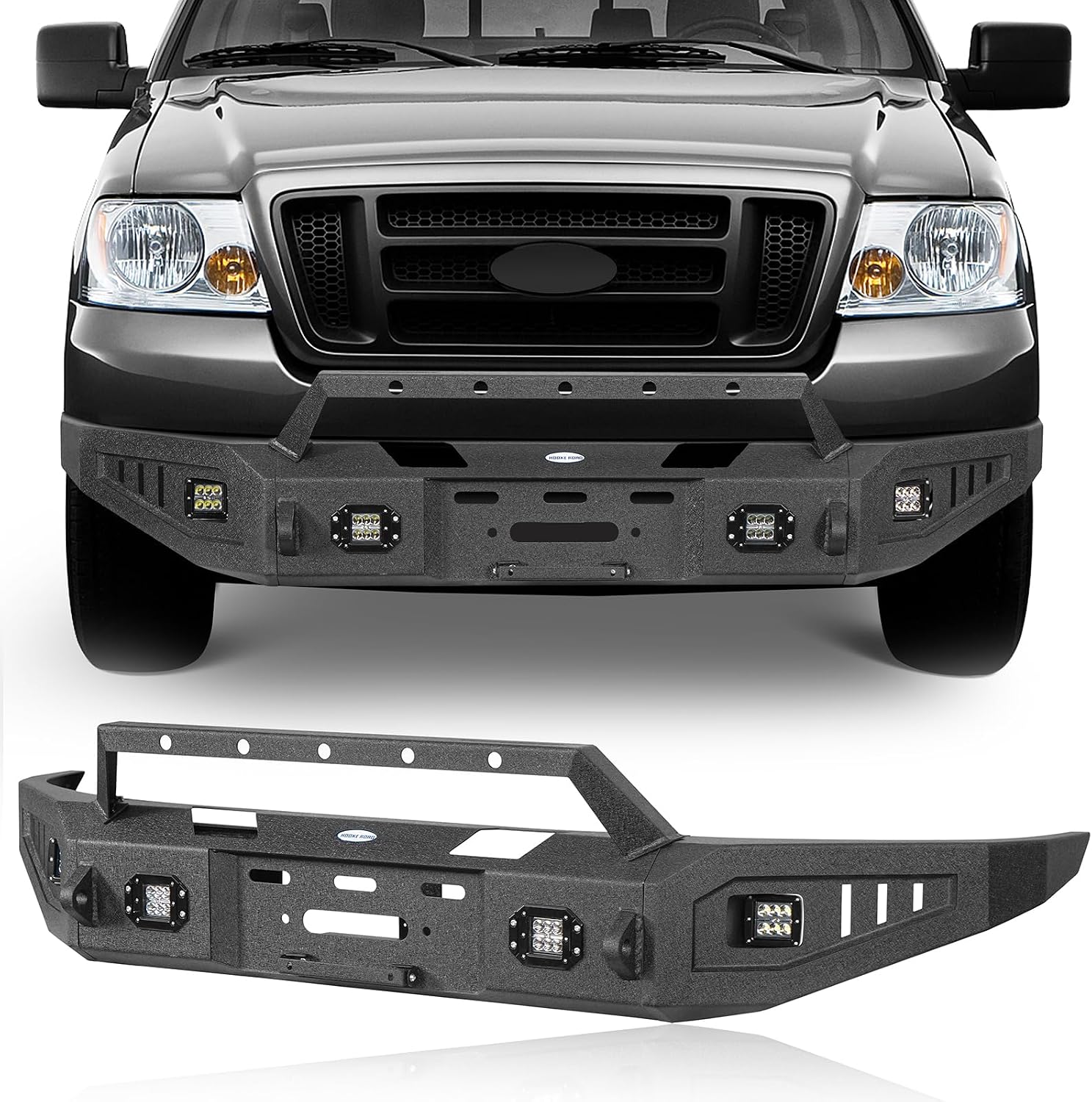 u-Box 2004 F150 Front Bumper w/Winch Plate Full Width Steel Bumper for Ford F-150 2004 2005 2006 2007 2008 Trucks w/LED Lights