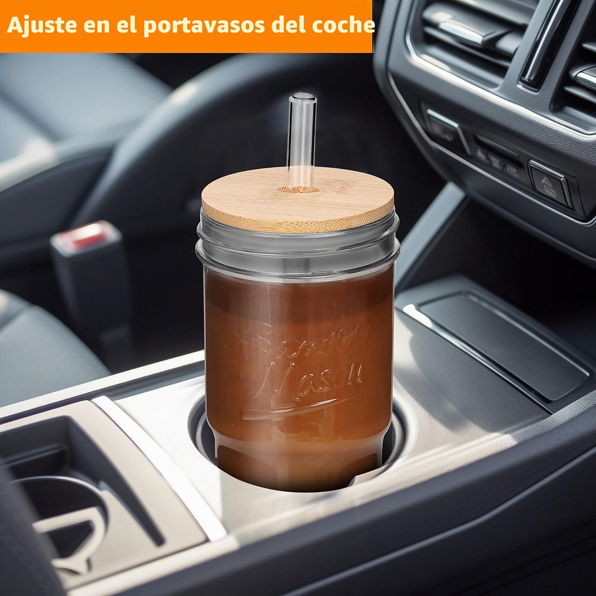 ANOTION Vasos de vidrio con tapas y popotes, 2 unidades, taza de café de viaje de 24 onzas, tarro de boca ancha, taza de café helado, taza Boba, tazas de agua transparentes lindas tazas de beber