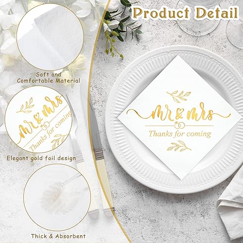 Miniatura 10 de 200 servilletas de boda Mr and Mrs Gold Cocktail Beverage Servilletas desechables de despedida de soltera para decoración de bodas fiestas de