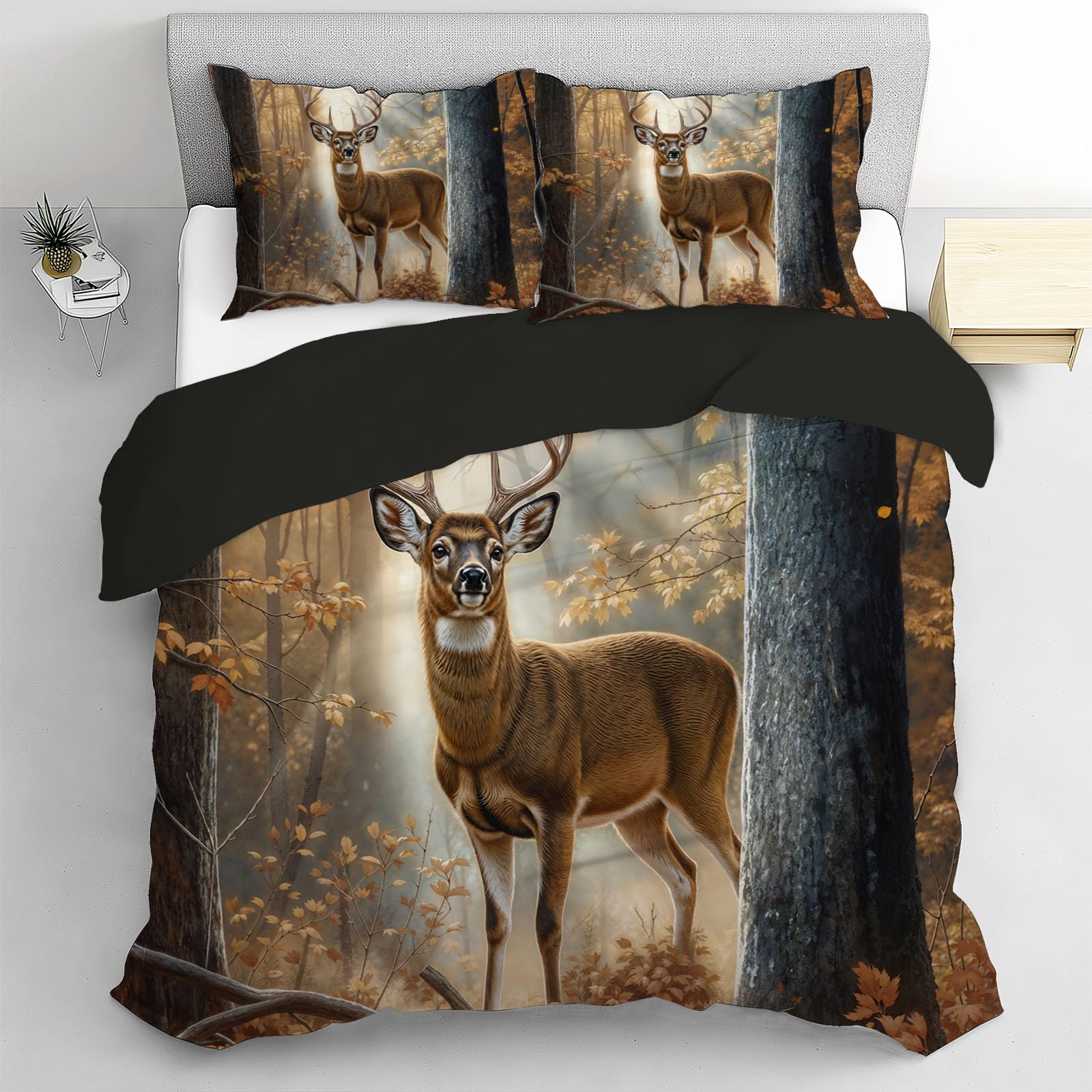 Housse de couette 140x200cm marron avec taie d'oreiller 65x65 cerf
